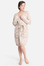 mySundaze Leopard Print Microfiber Robe with Belt and Pockets