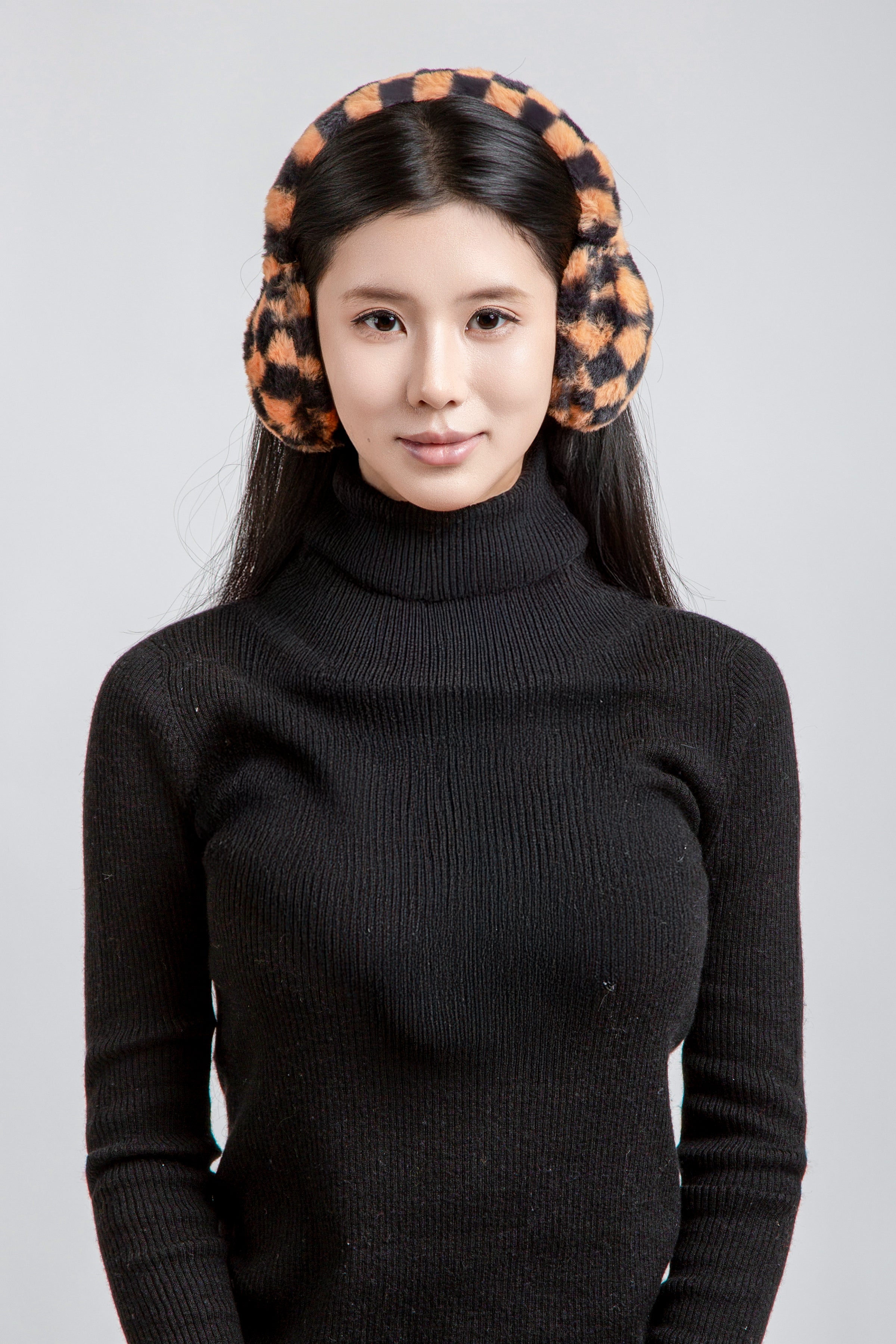 mySundaze Checkered Ear Muffs Soft Faux Fur Lining