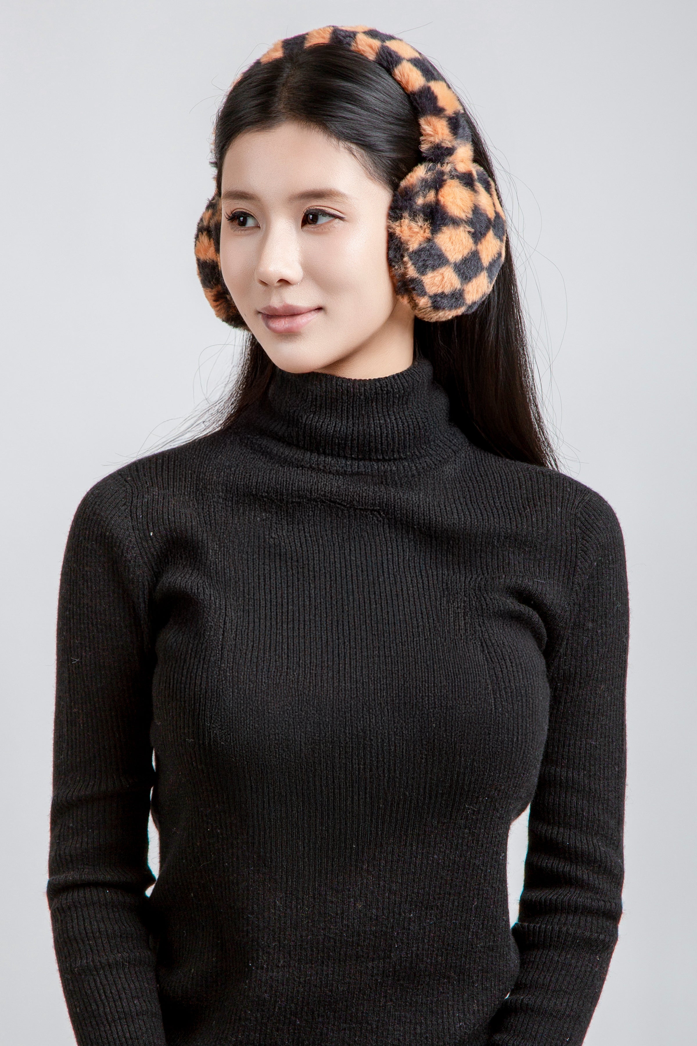 mySundaze Checkered Ear Muffs Soft Faux Fur Lining