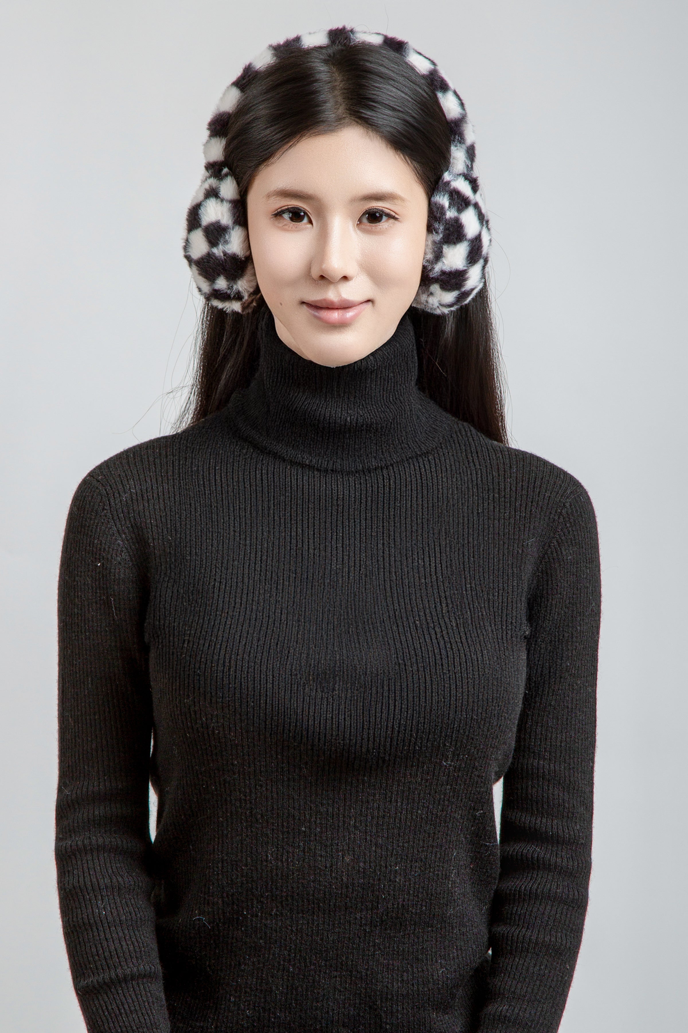 mySundaze Checkered Ear Muffs Soft Faux Fur Lining