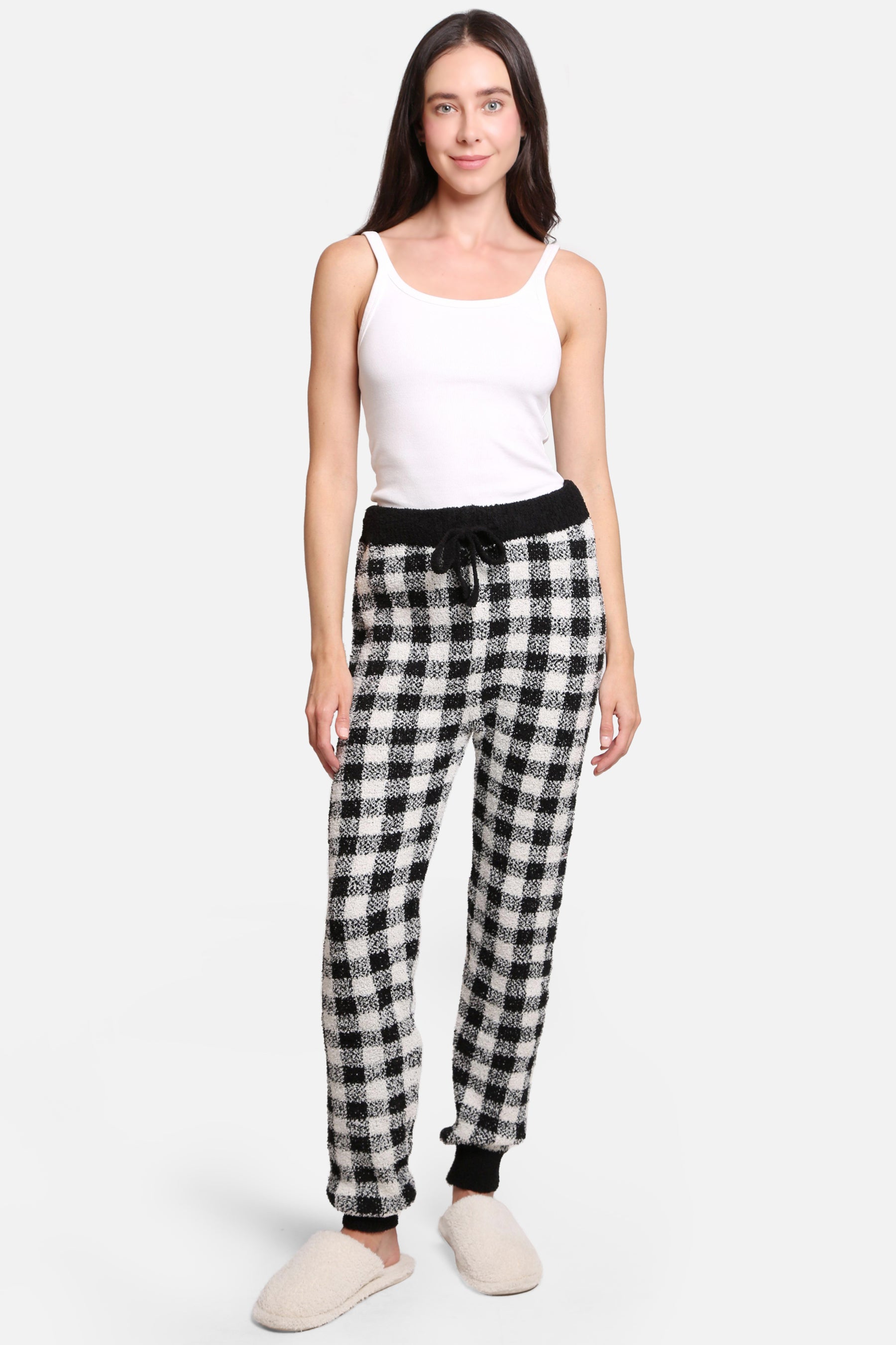 mySundaze Buffalo Check Microfiber Loungewear Pants with Drawstring