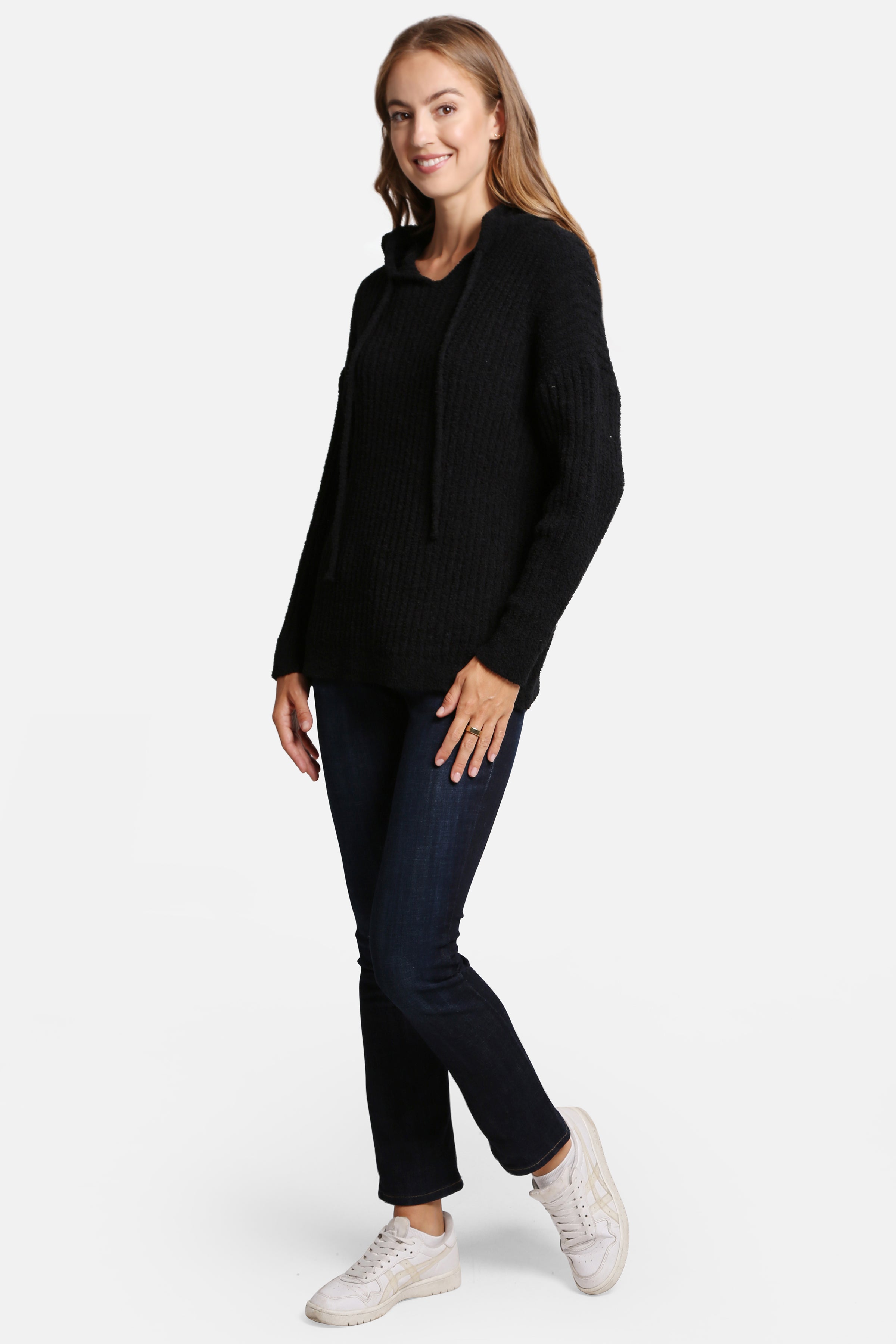 mySundaze Solid Ribbed Microfiber Hooded Sweater