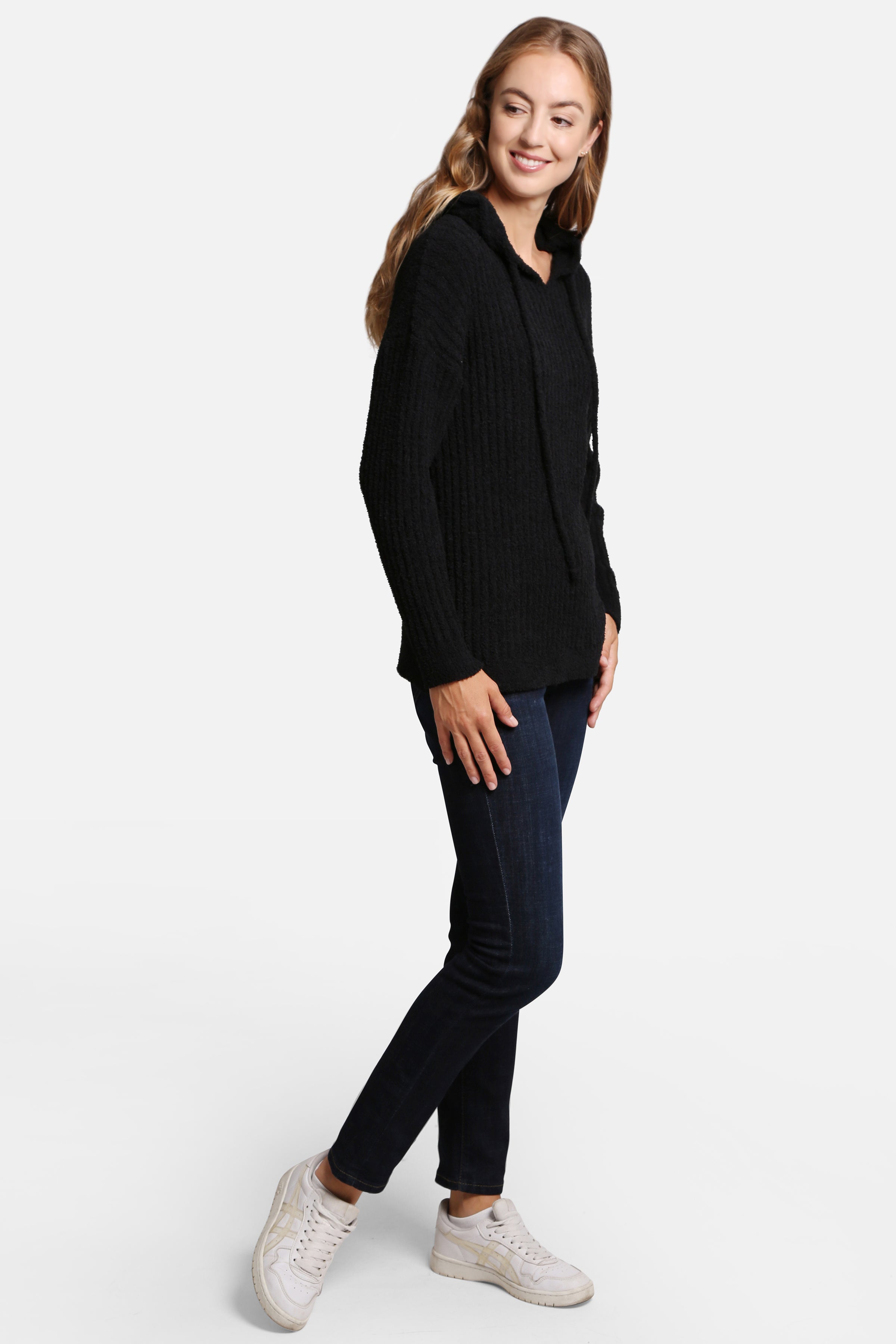 mySundaze Solid Ribbed Microfiber Hooded Sweater
