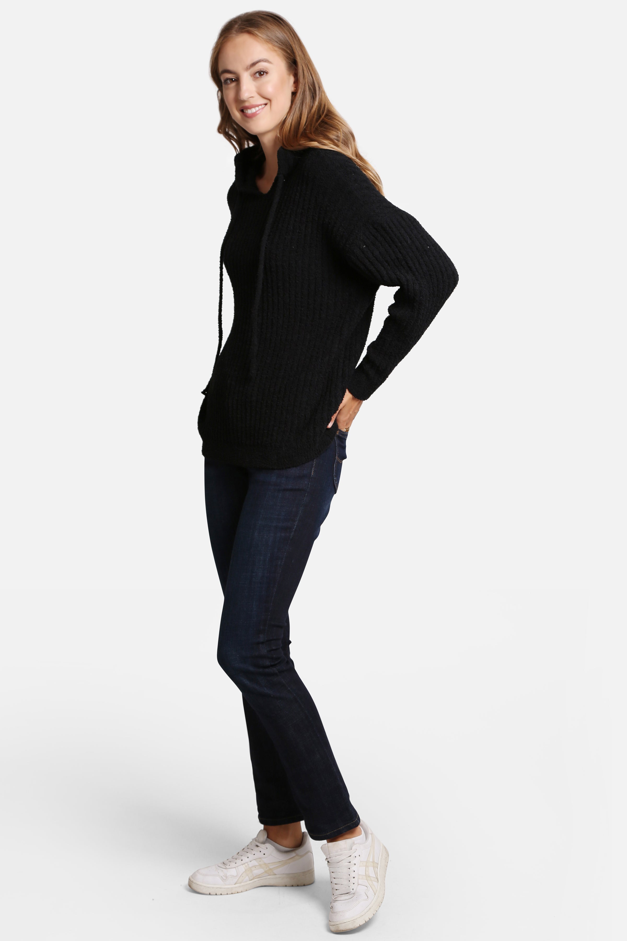 mySundaze Solid Ribbed Microfiber Hooded Sweater