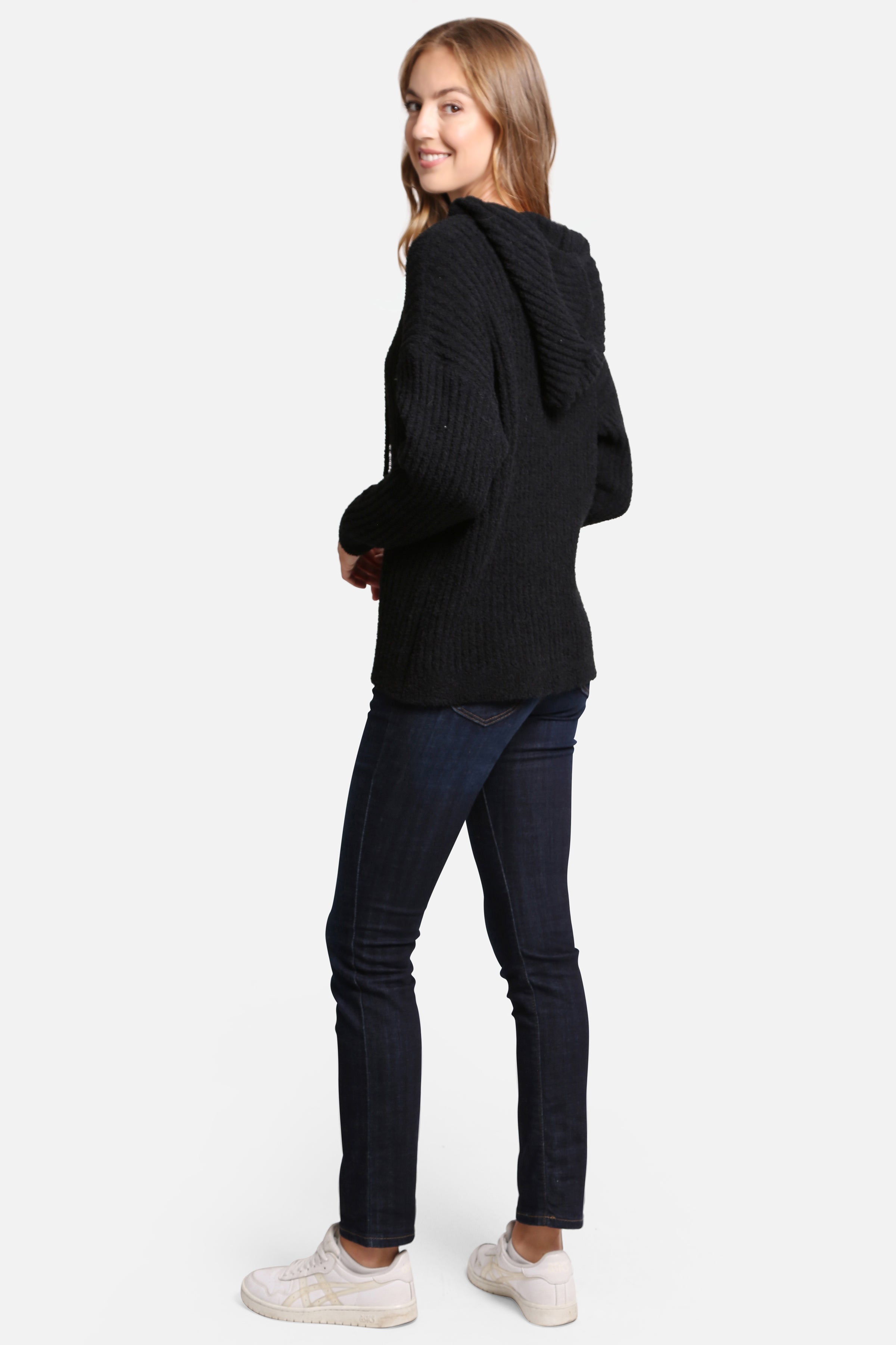 mySundaze Solid Ribbed Microfiber Hooded Sweater
