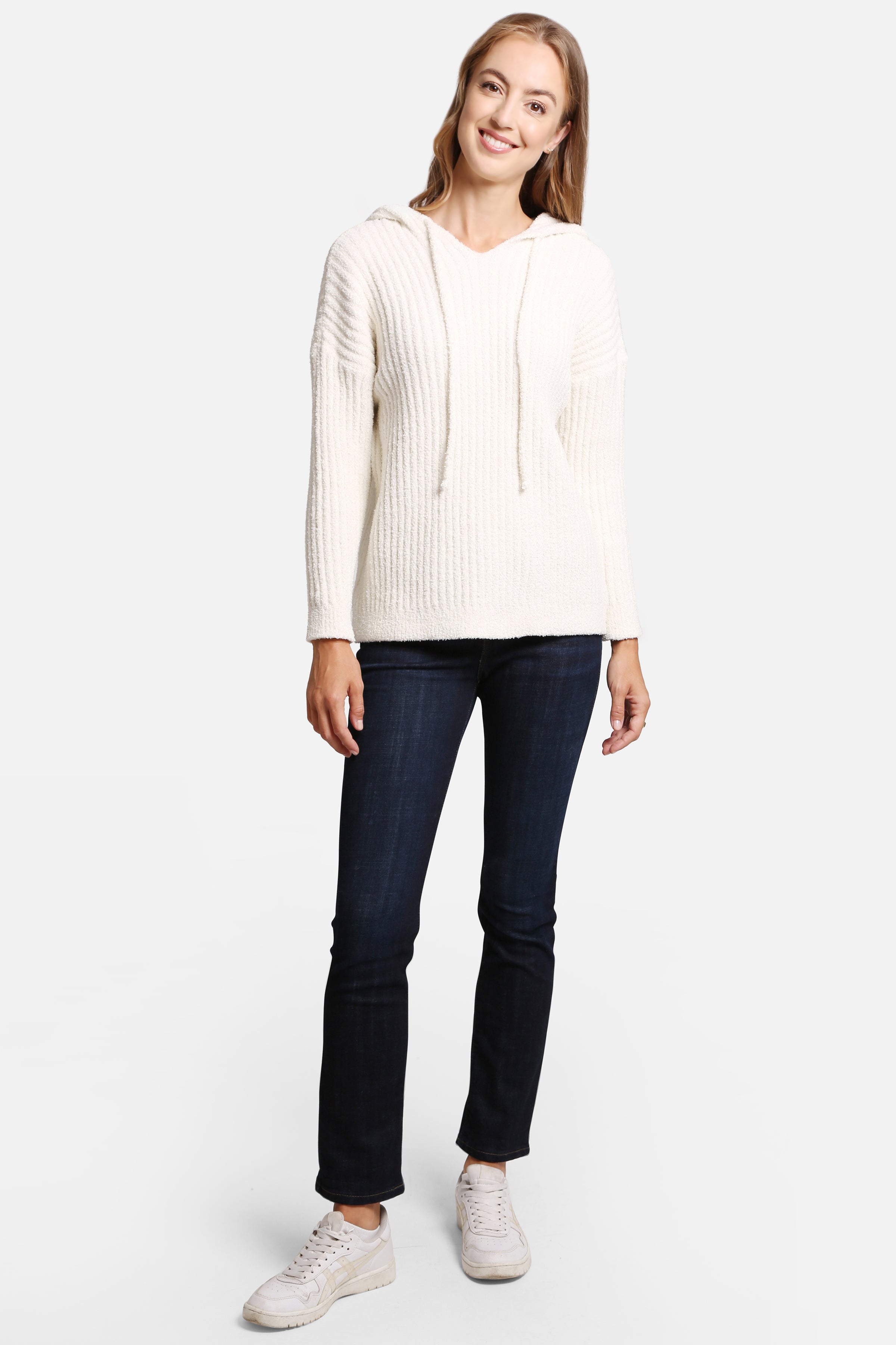 mySundaze Solid Ribbed Microfiber Hooded Sweater