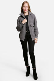 mySundaze Solid Ribbed Microfiber Sweater with Pockets and Zipper Closure