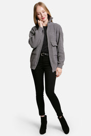 mySundaze Solid Ribbed Microfiber Sweater with Pockets and Zipper Closure