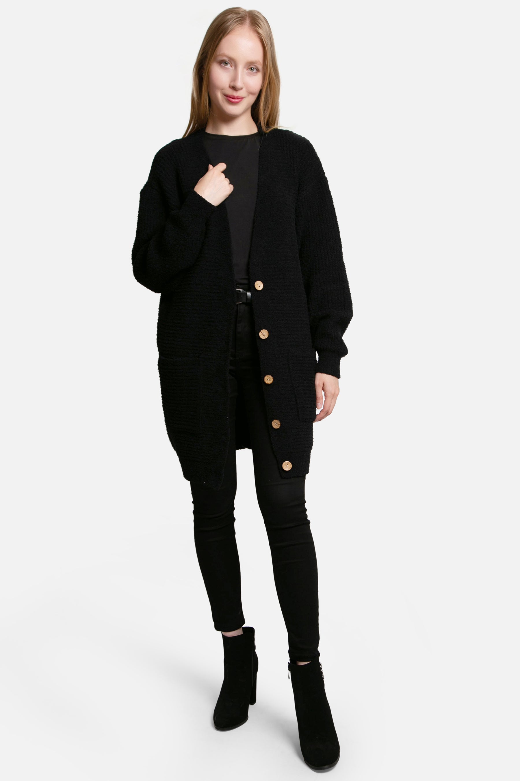 mySundaze Solid Color Microfiber Cardigan with Pockets and Button Closure