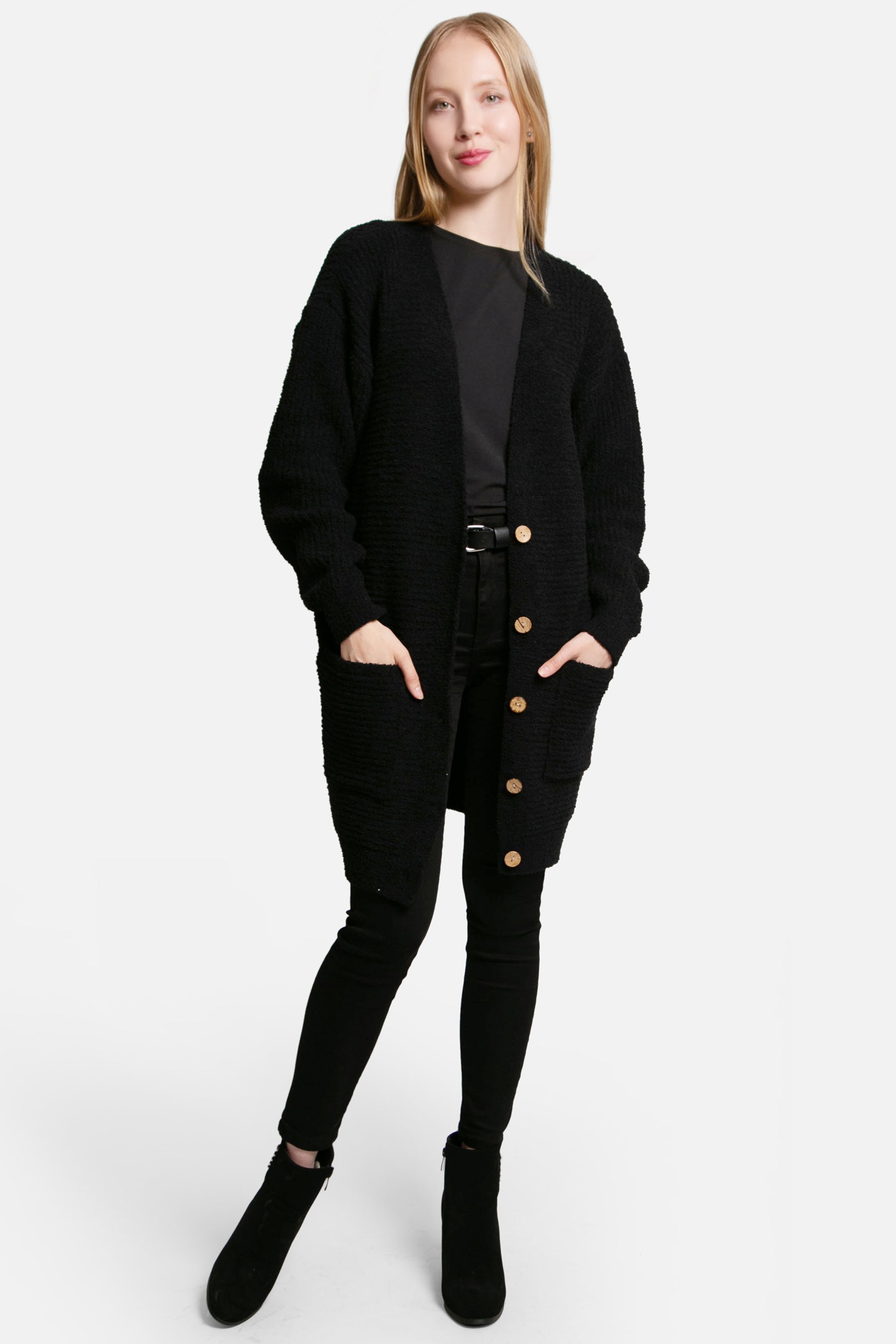 mySundaze Solid Color Microfiber Cardigan with Pockets and Button Closure
