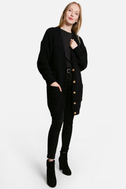 mySundaze Solid Color Microfiber Cardigan with Pockets and Button Closure