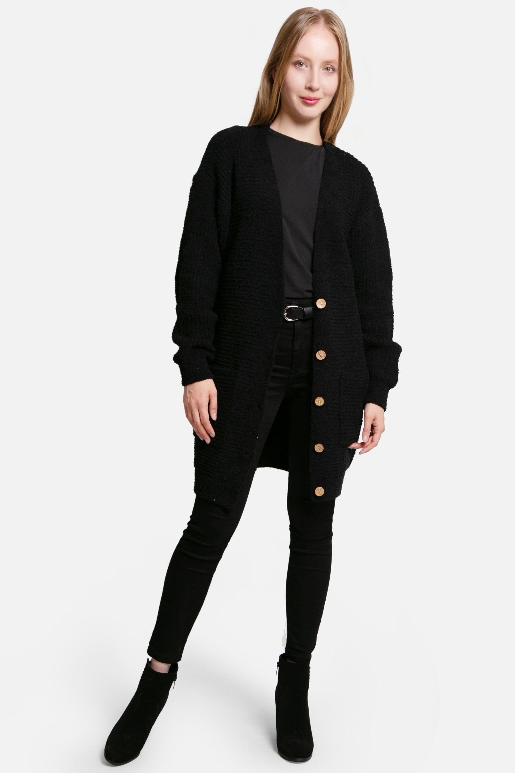 mySundaze Solid Color Microfiber Cardigan with Pockets and Button Closure