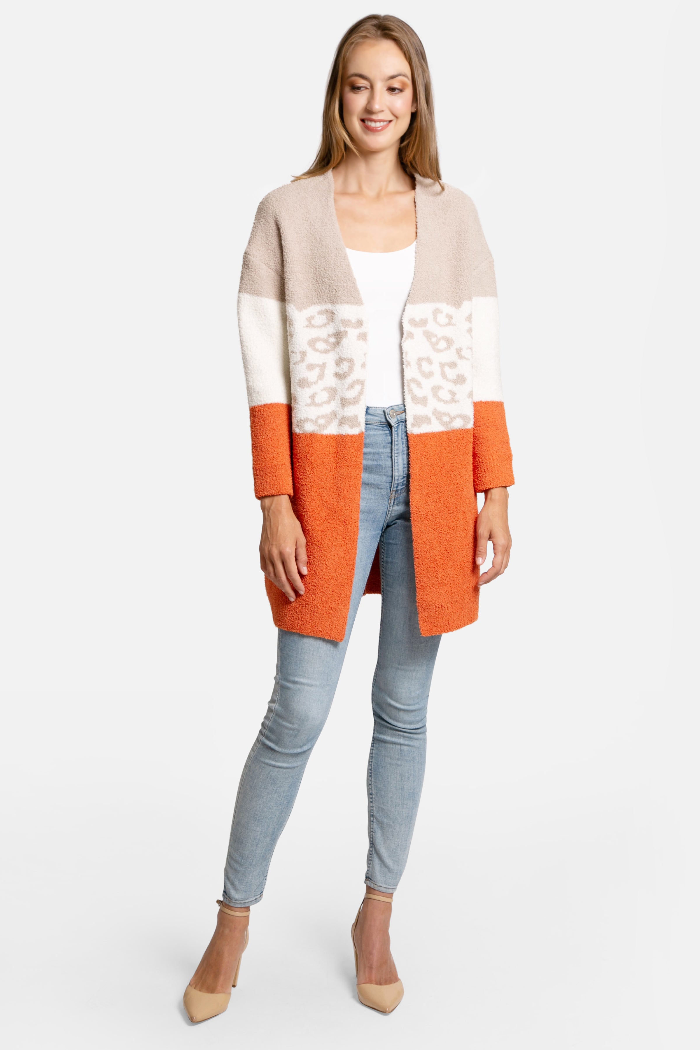 mySundaze Leopard Color Block Microfiber Cardigan