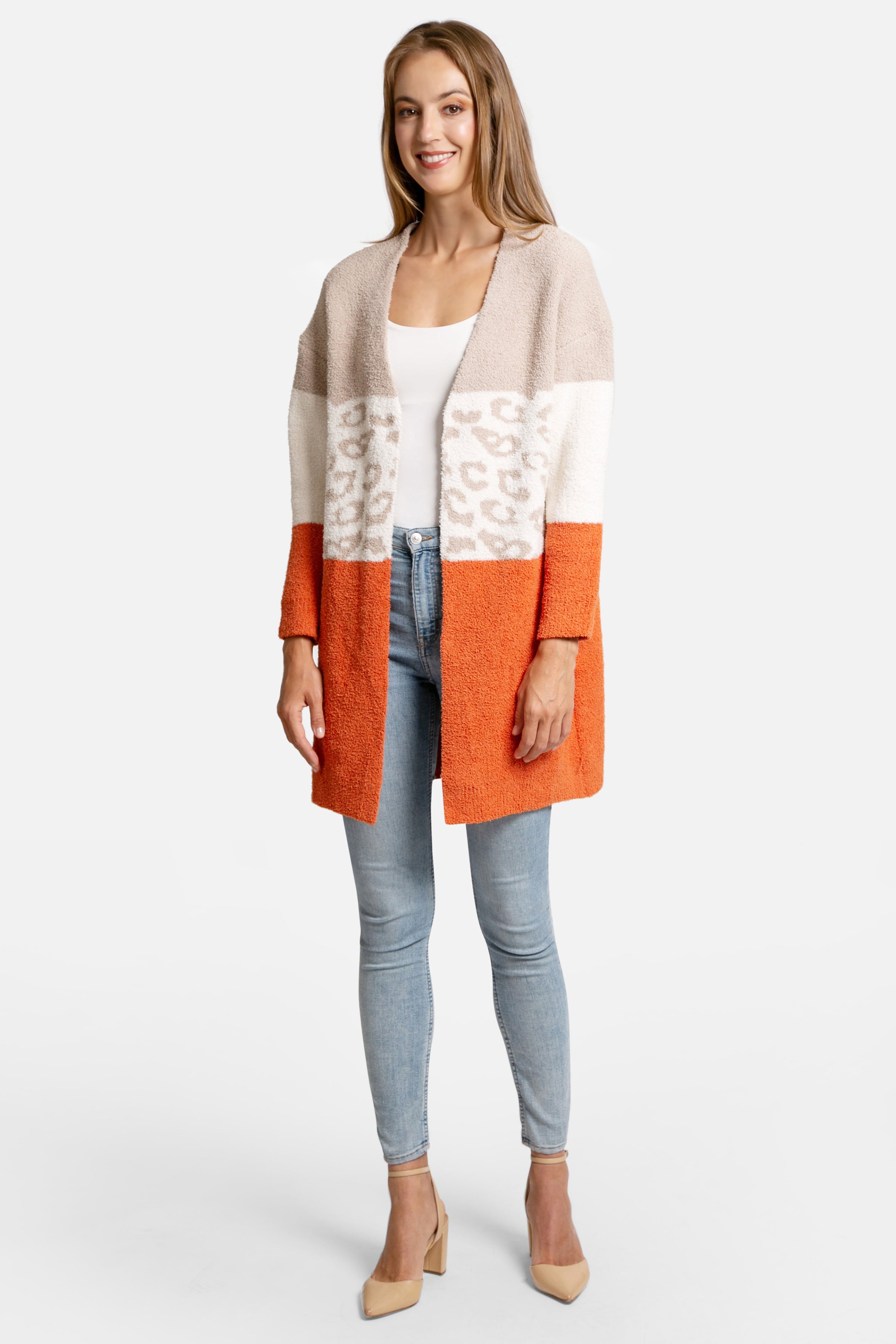 mySundaze Leopard Color Block Microfiber Cardigan