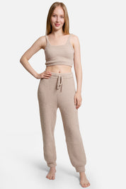 mySundaze Ribbed Solid Microfiber Pants with Pockets and Drawstring