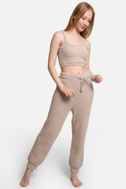 mySundaze Ribbed Solid Microfiber Pants with Pockets and Drawstring