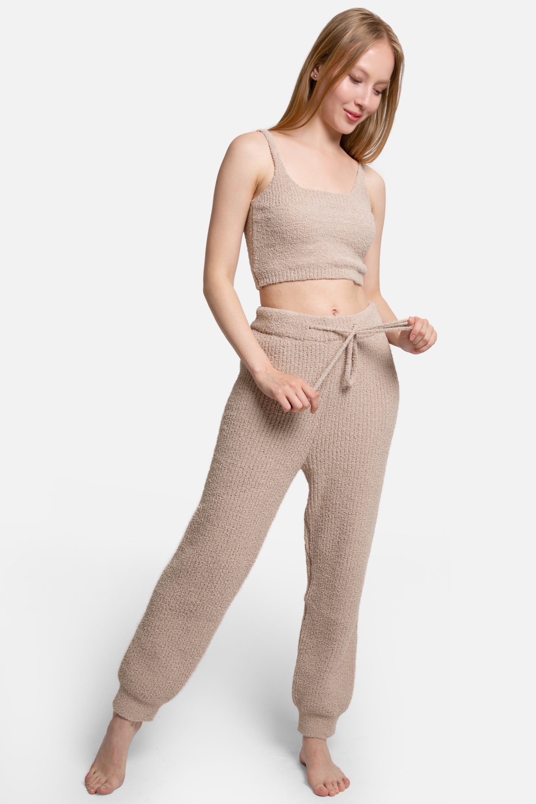 mySundaze Ribbed Solid Microfiber Pants with Pockets and Drawstring