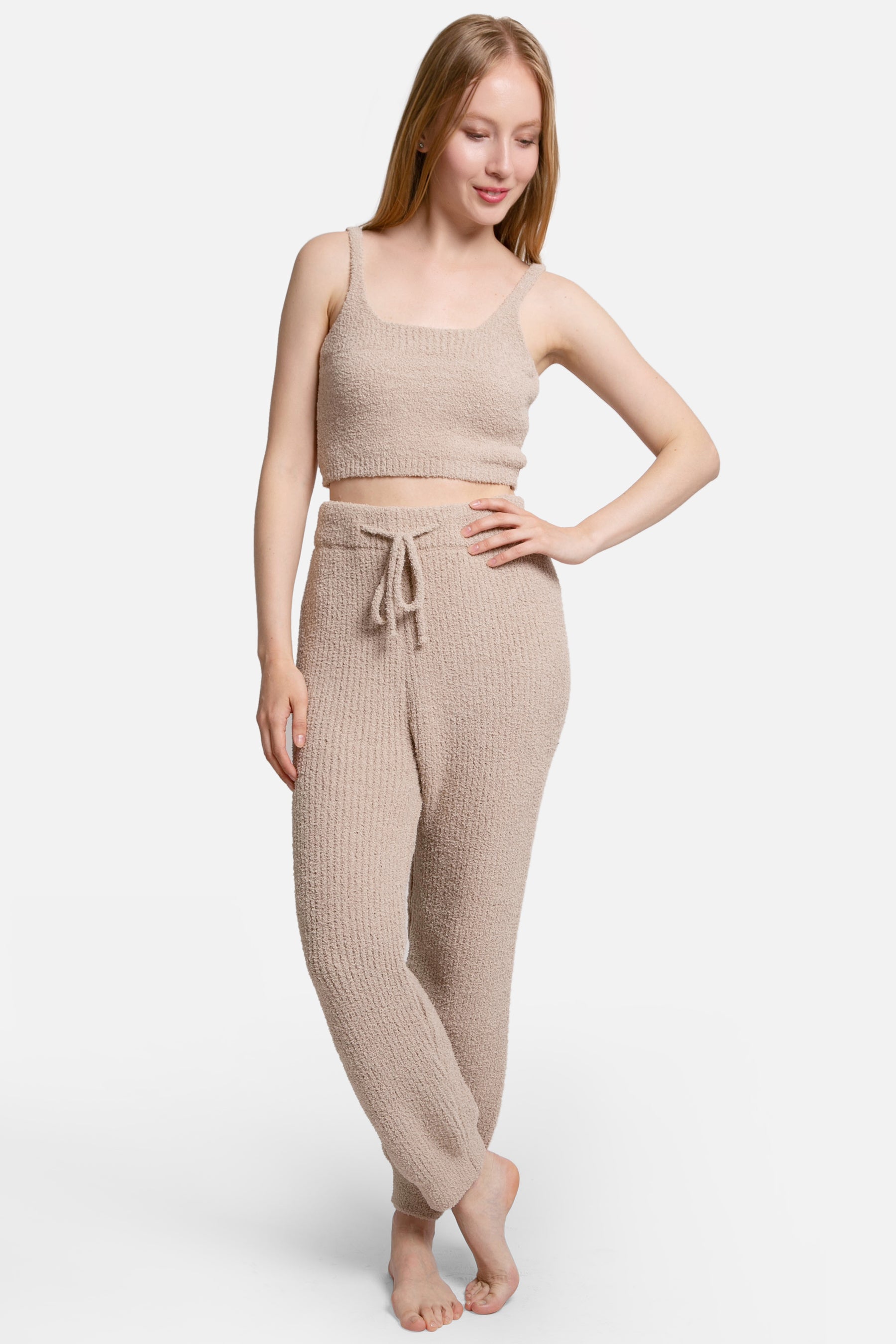 mySundaze Ribbed Solid Microfiber Pants with Pockets and Drawstring