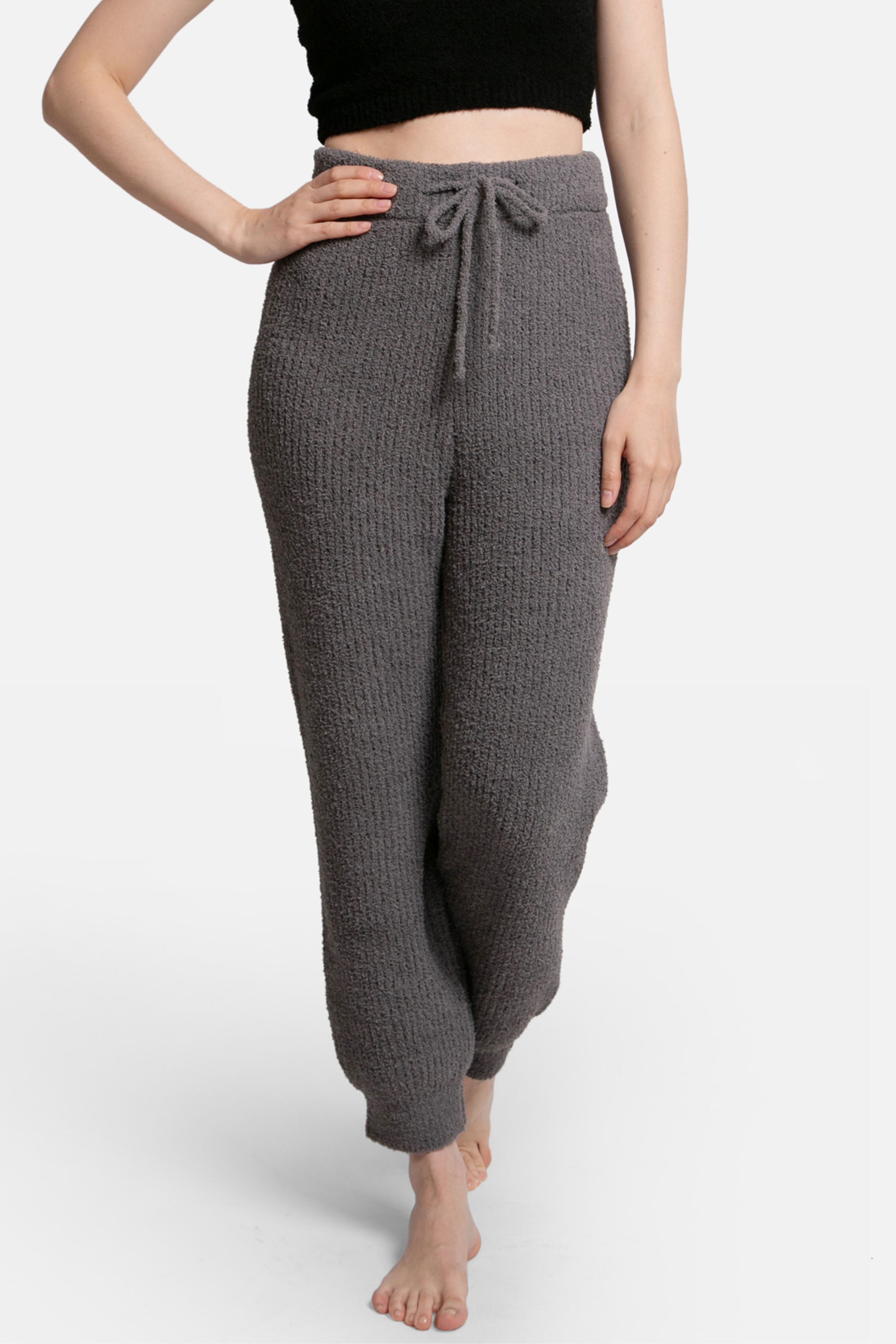 mySundaze Ribbed Solid Microfiber Pants with Pockets and Drawstring