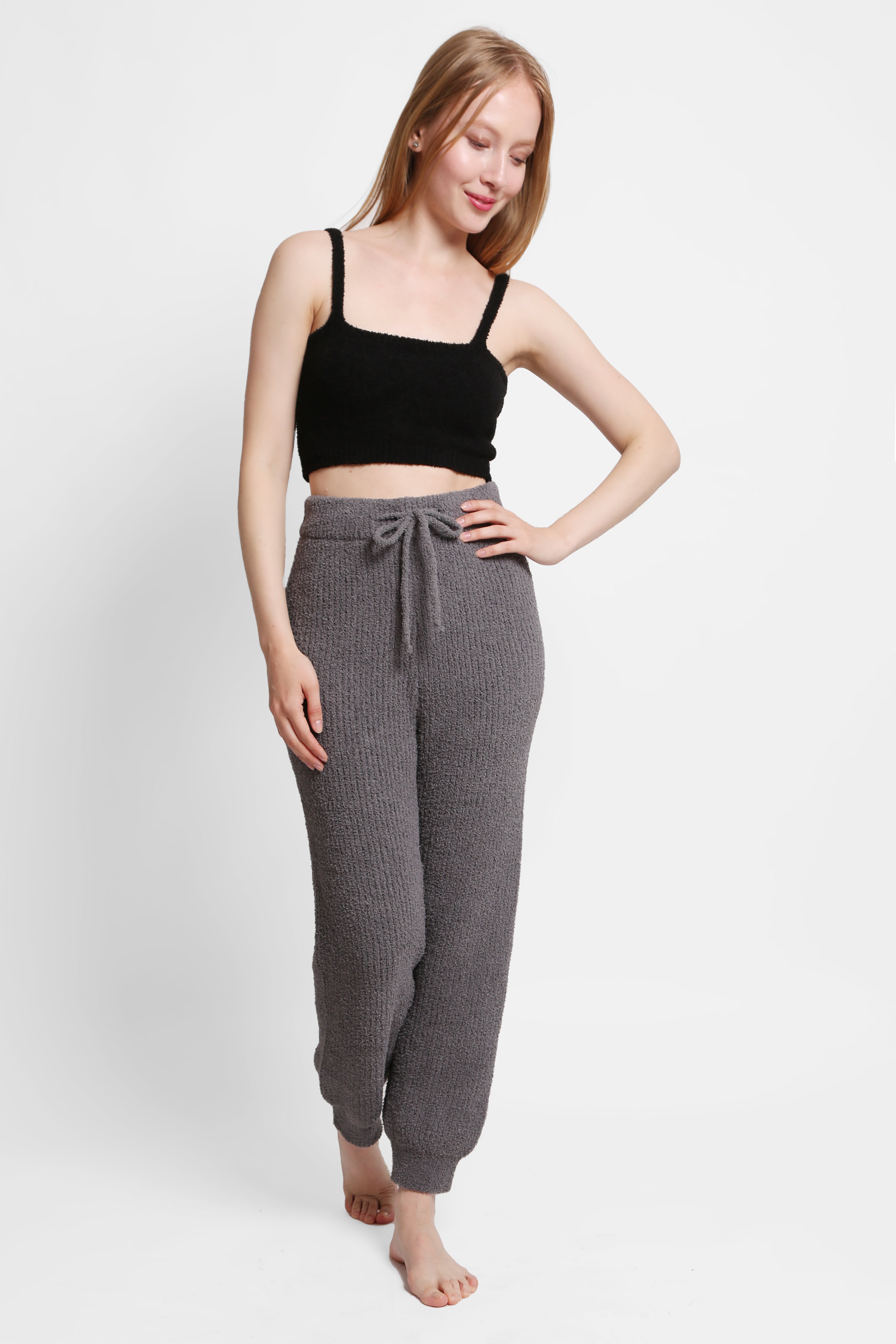 mySundaze Ribbed Solid Microfiber Pants with Pockets and Drawstring