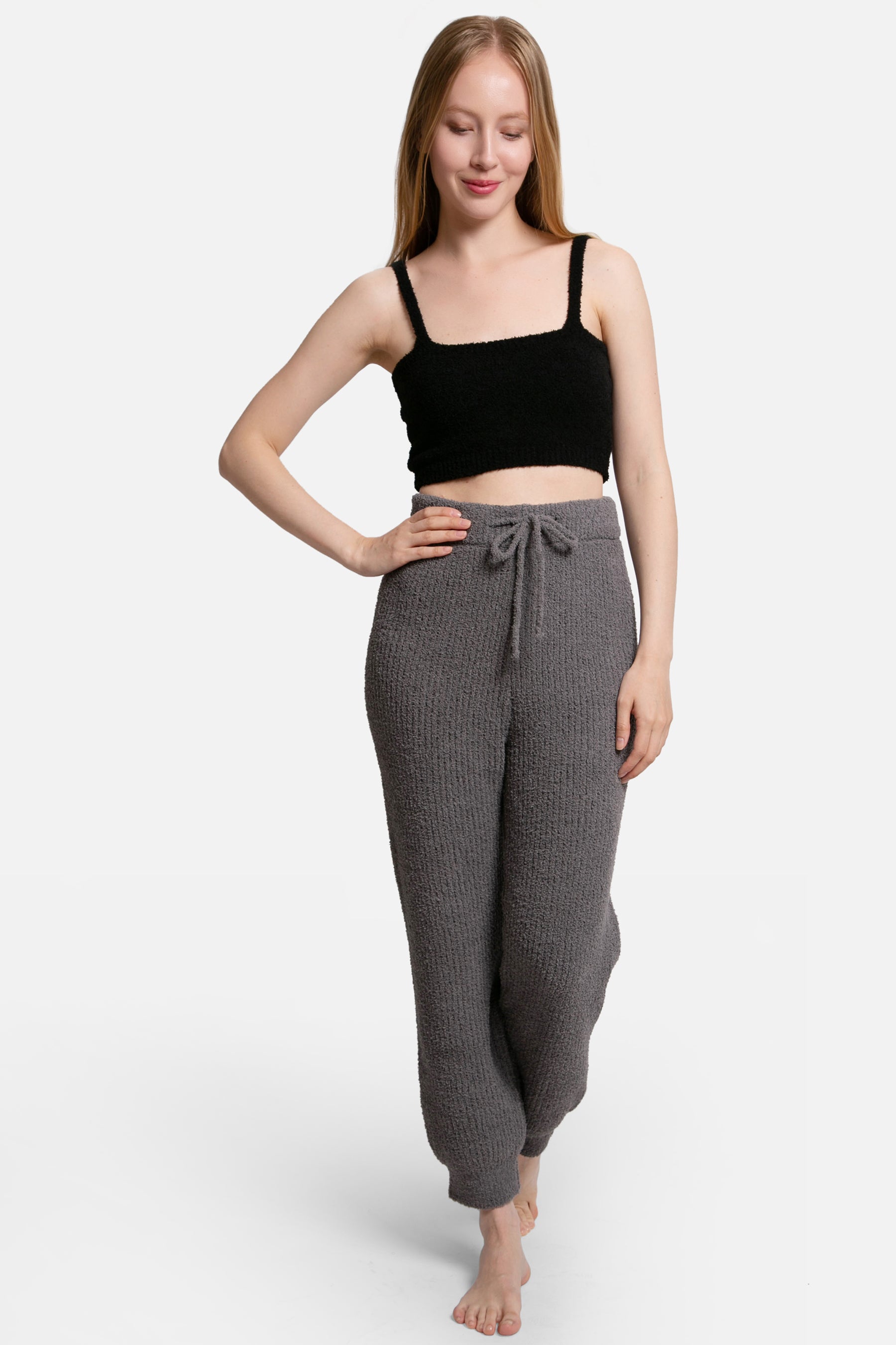 mySundaze Ribbed Solid Microfiber Pants with Pockets and Drawstring