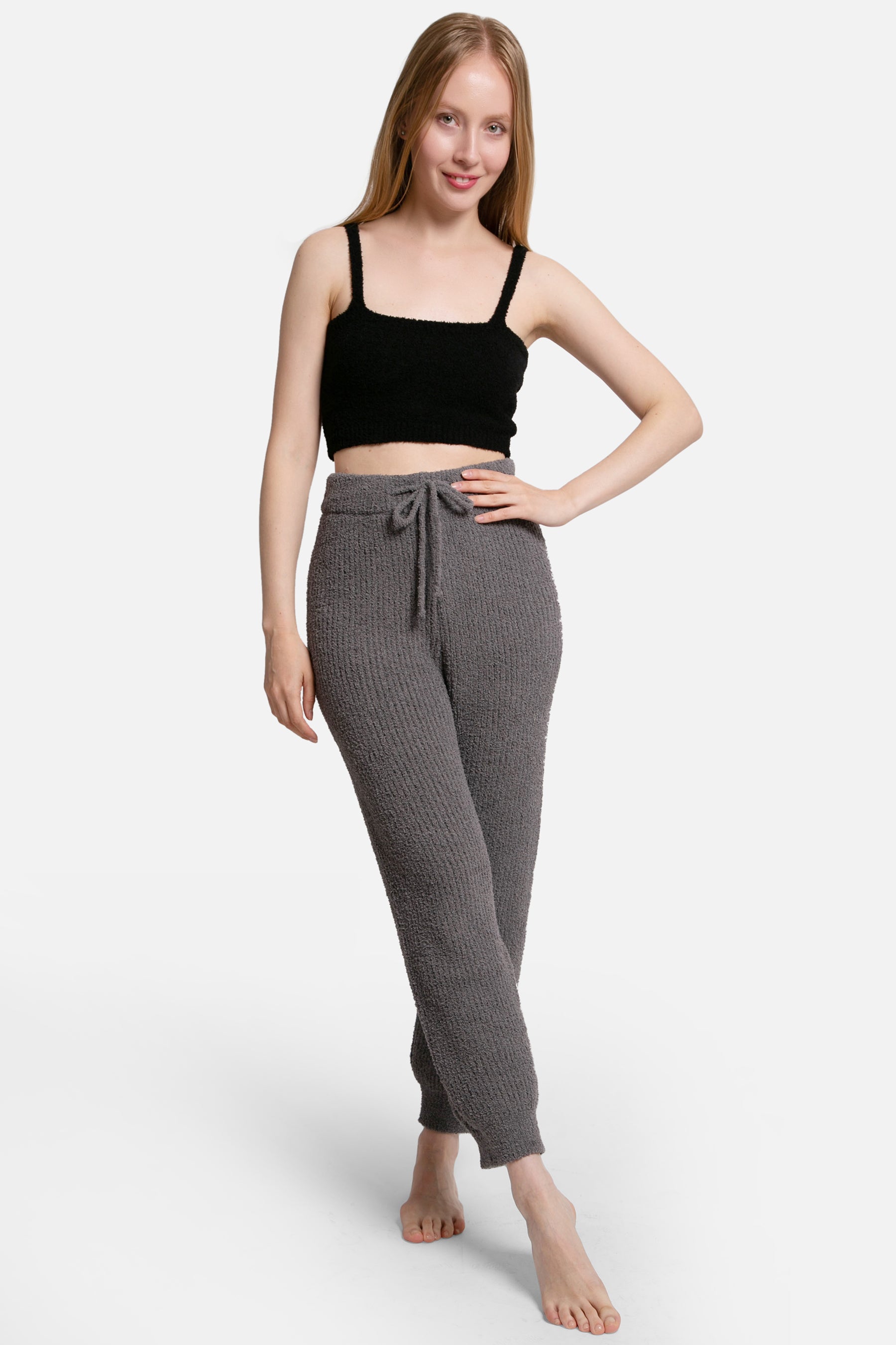 mySundaze Ribbed Solid Microfiber Pants with Pockets and Drawstring