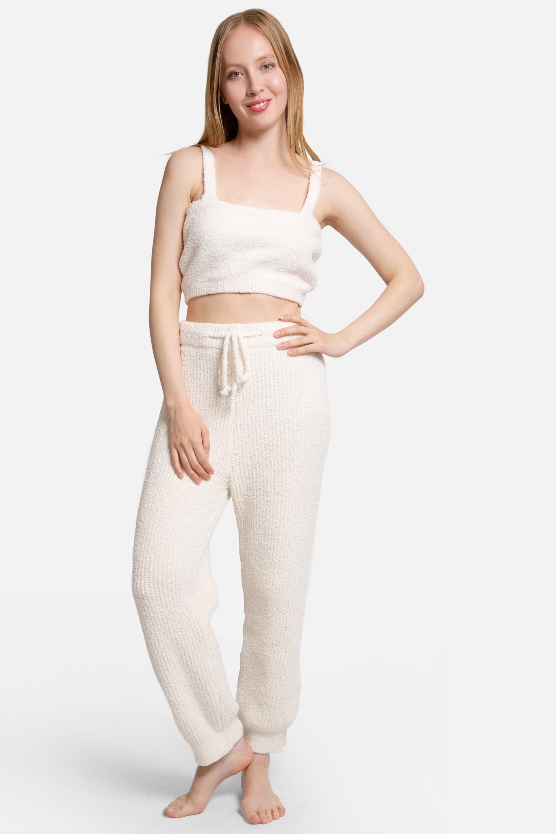 mySundaze Ribbed Solid Microfiber Pants with Pockets and Drawstring