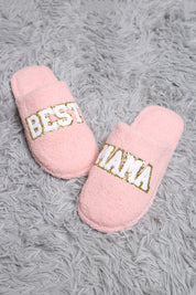 mySundaze Best Mama Sequins Soft Microfiber Slippers