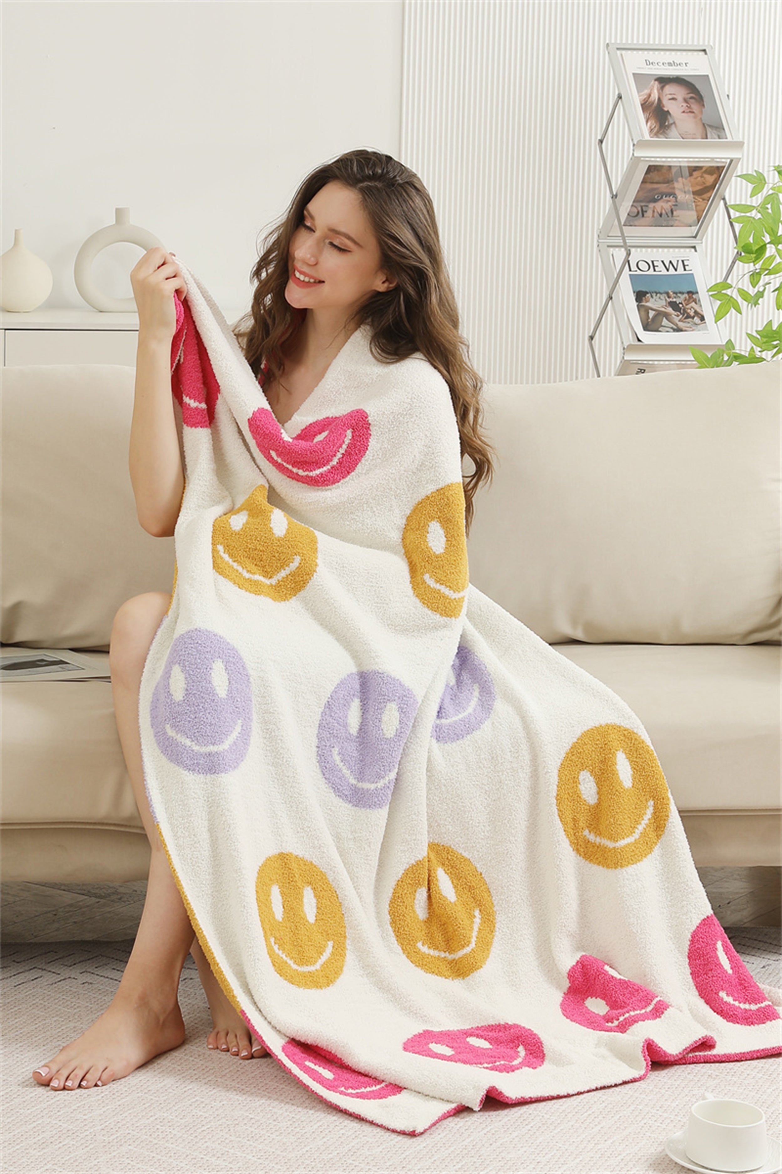 mySundaze Multi-Colored Happy Face Soft Throw Blanket 50x60
