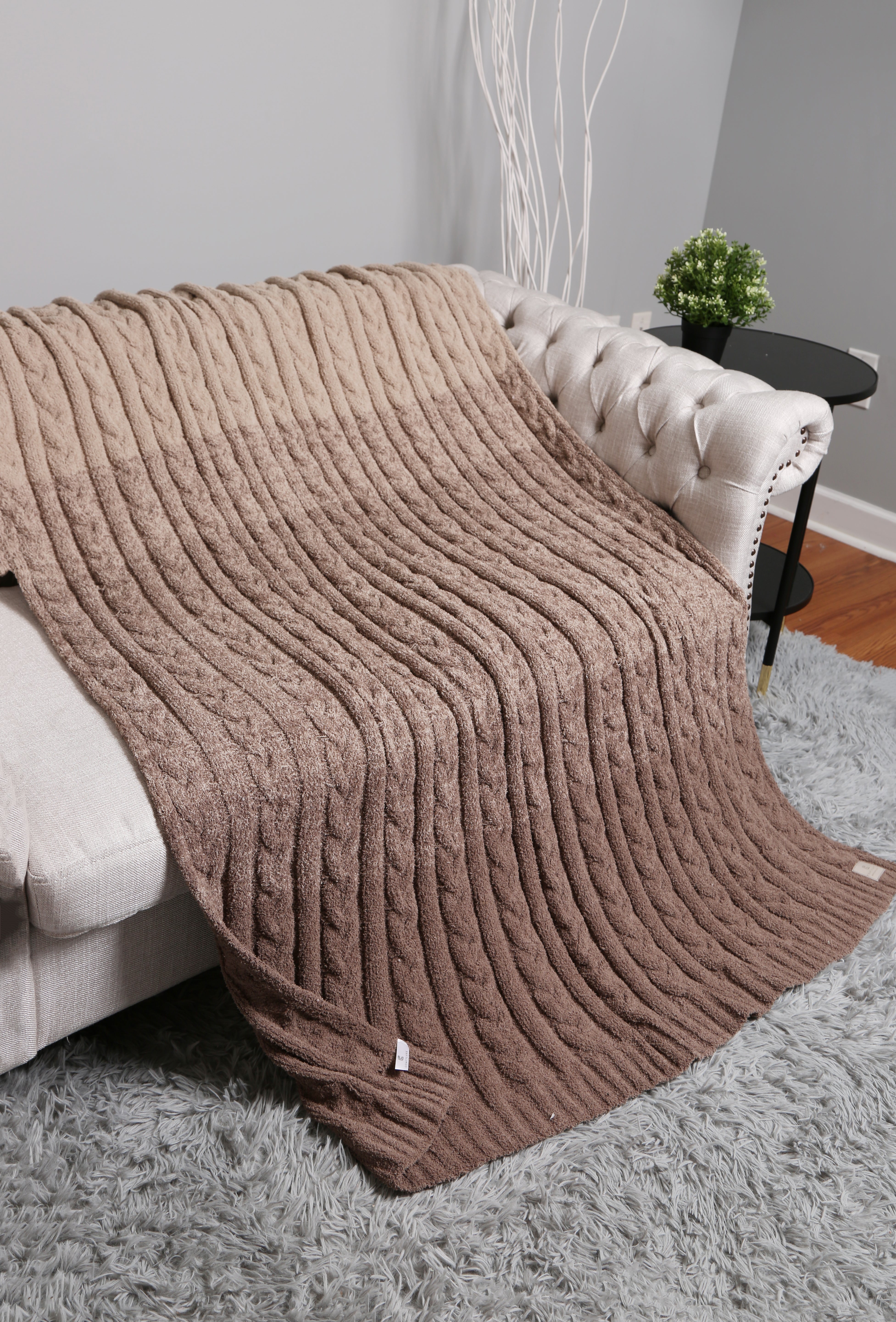 mySundaze Ombre Cable Knit Throw Blanket Soft Microfiber 50x60