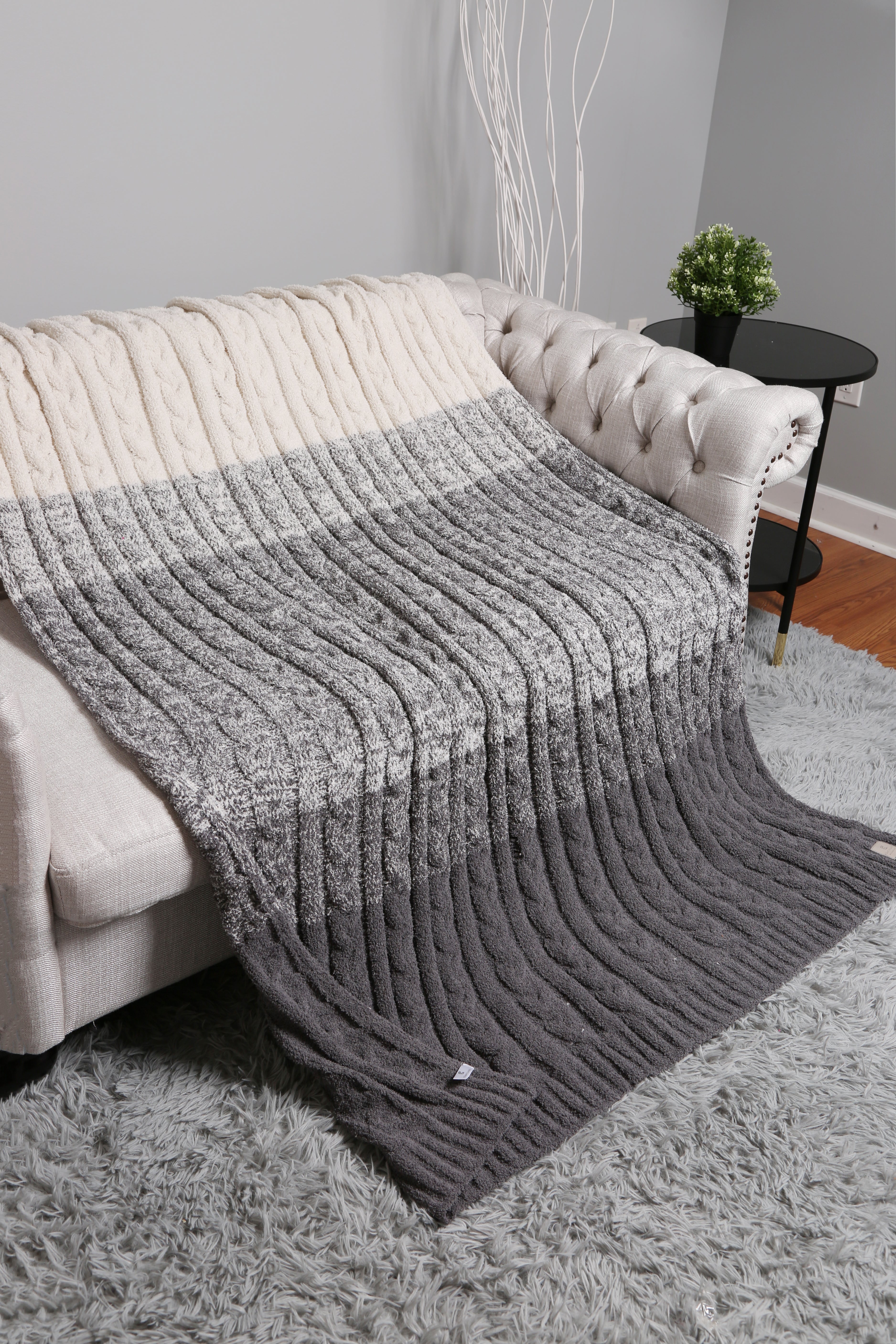 mySundaze Ombre Cable Knit Throw Blanket Soft Microfiber 50x60