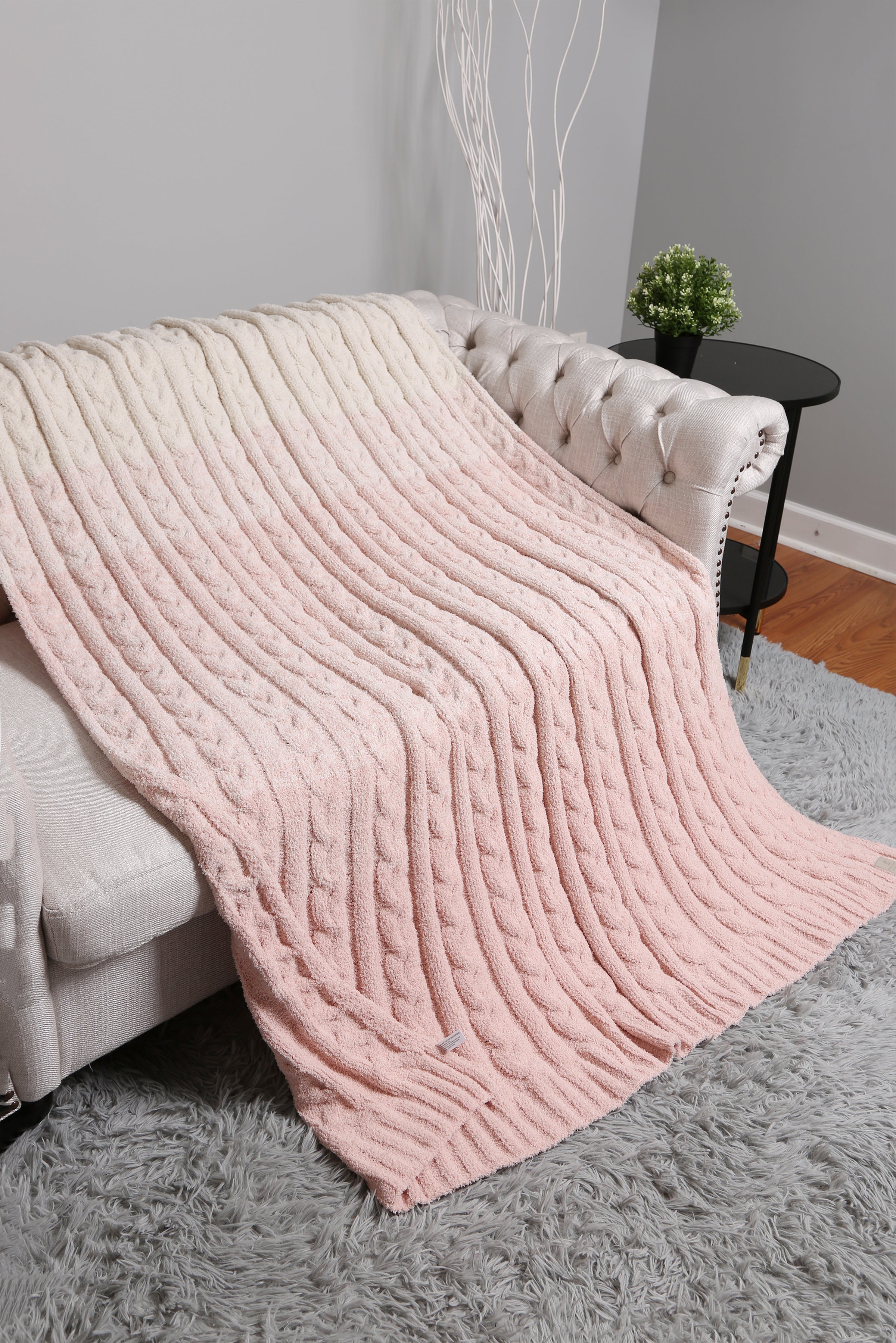 mySundaze Ombre Cable Knit Throw Blanket Soft Microfiber 50x60