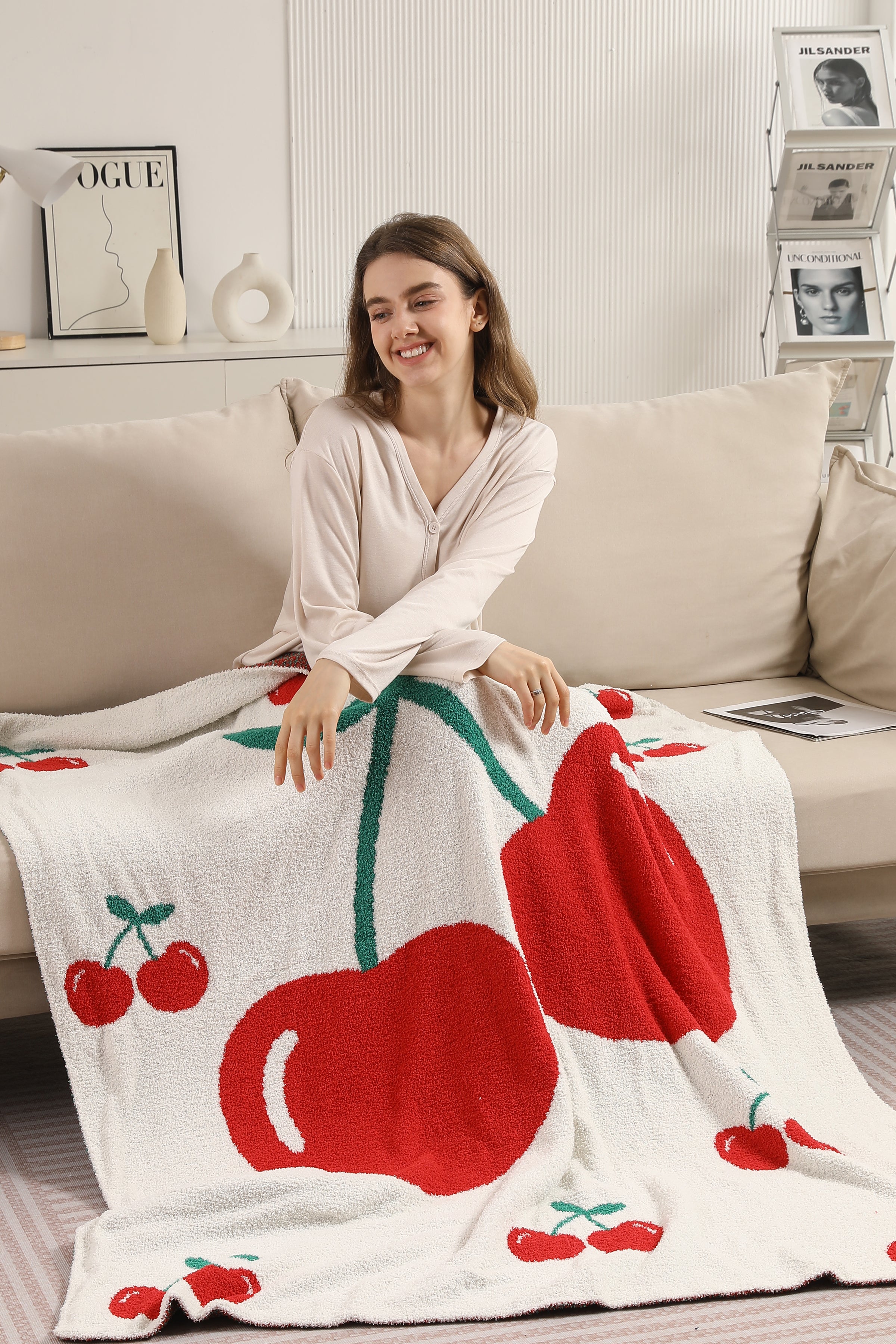 mySundaze Big Red Cherry Throw Blanket Soft Microfiber 50x60