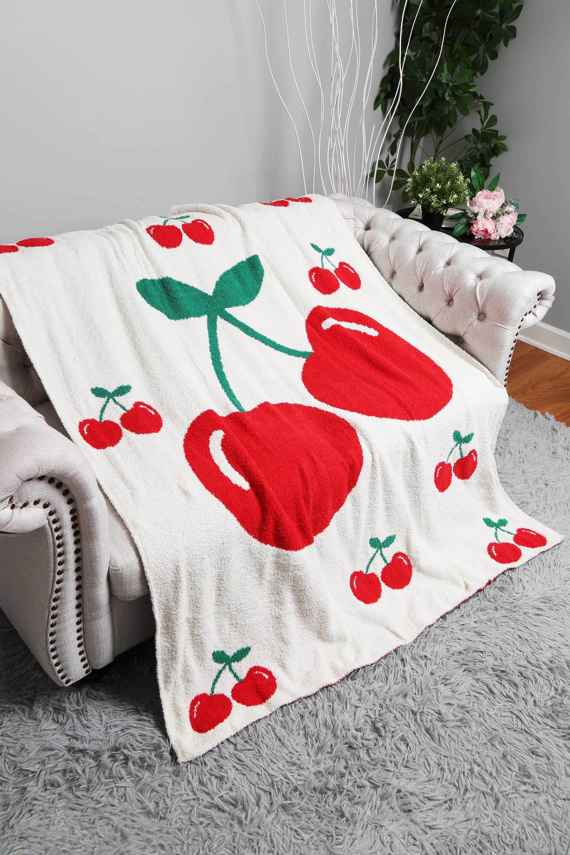 mySundaze Big Red Cherry Throw Blanket Soft Microfiber 50x60