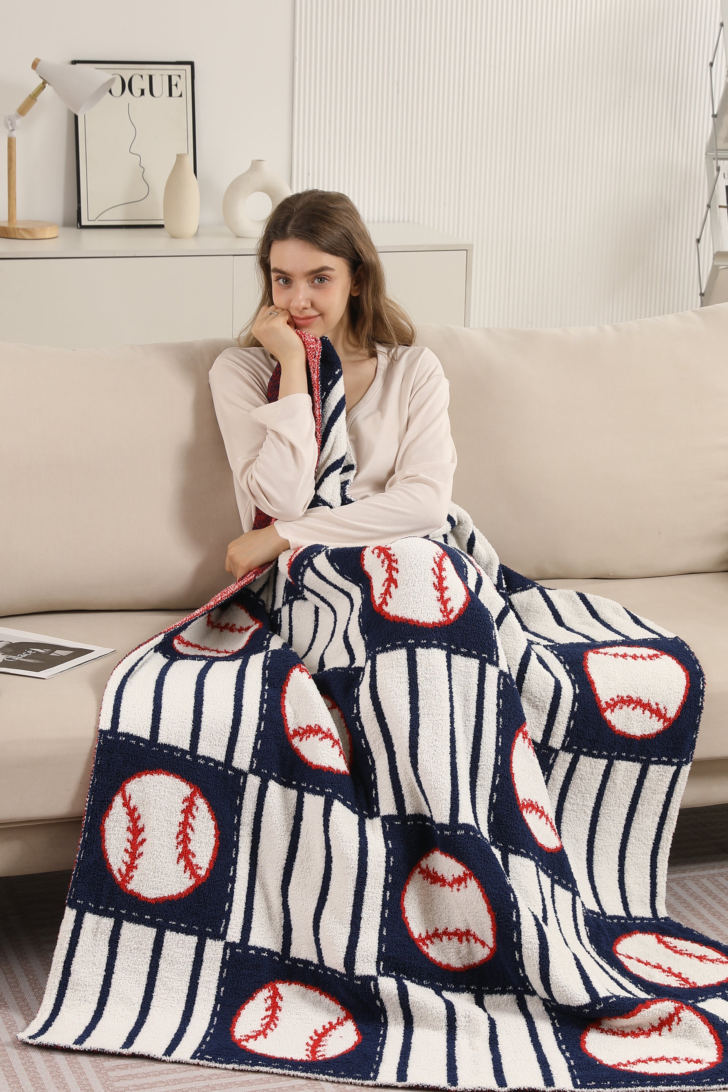 mySundaze Baseball with Stripes Throw Blanket Soft Microfiber 50x60