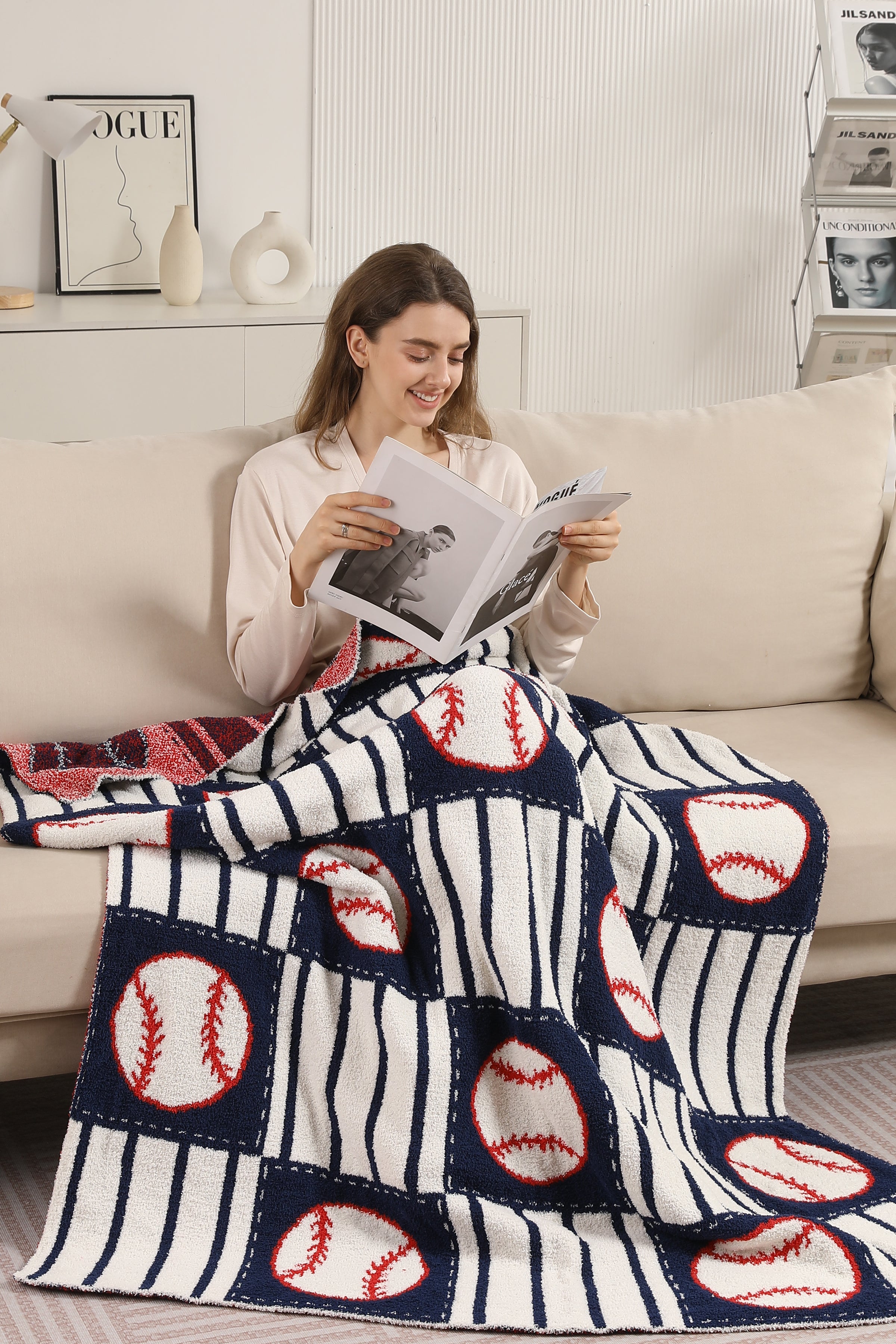 mySundaze Baseball with Stripes Throw Blanket Soft Microfiber 50x60