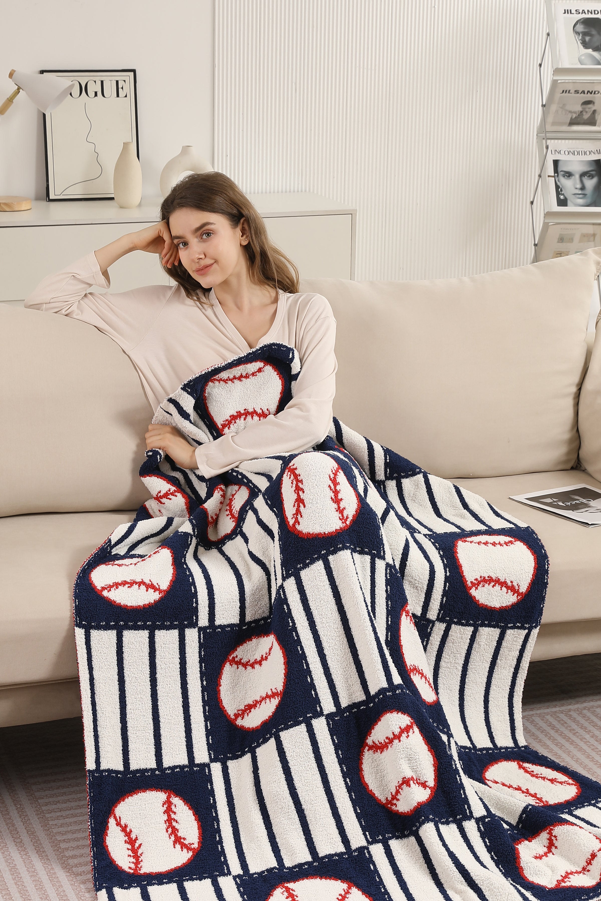 mySundaze Baseball with Stripes Throw Blanket Soft Microfiber 50x60