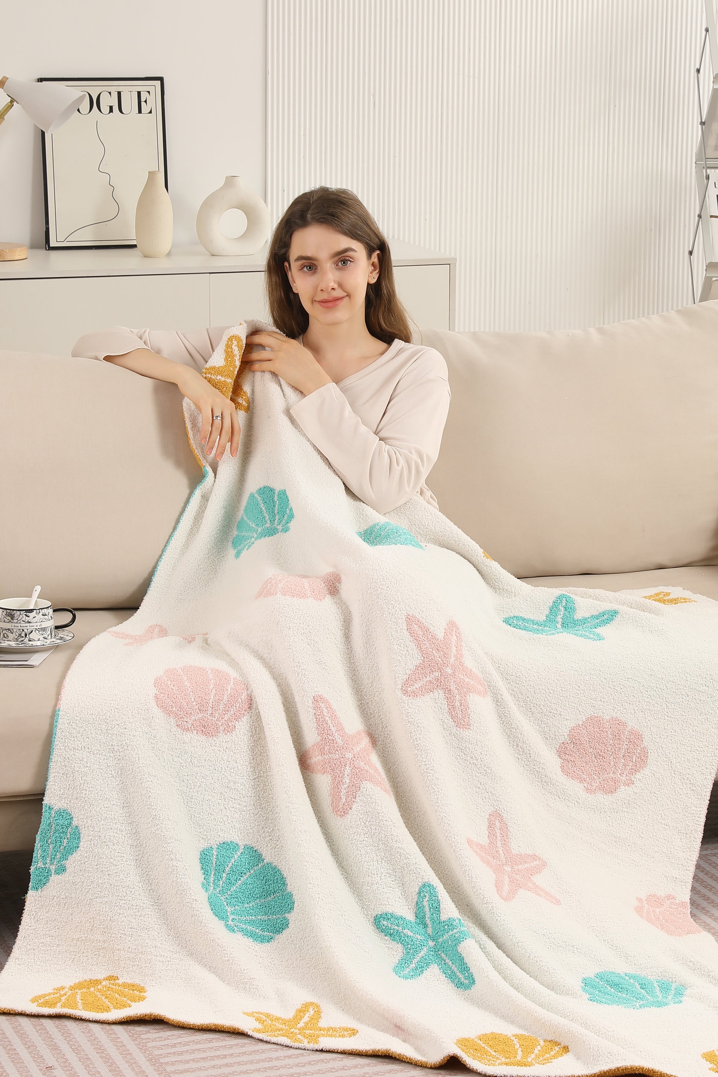 mySundaze Sea Shells Throw Blanket Soft Microfiber 50x60