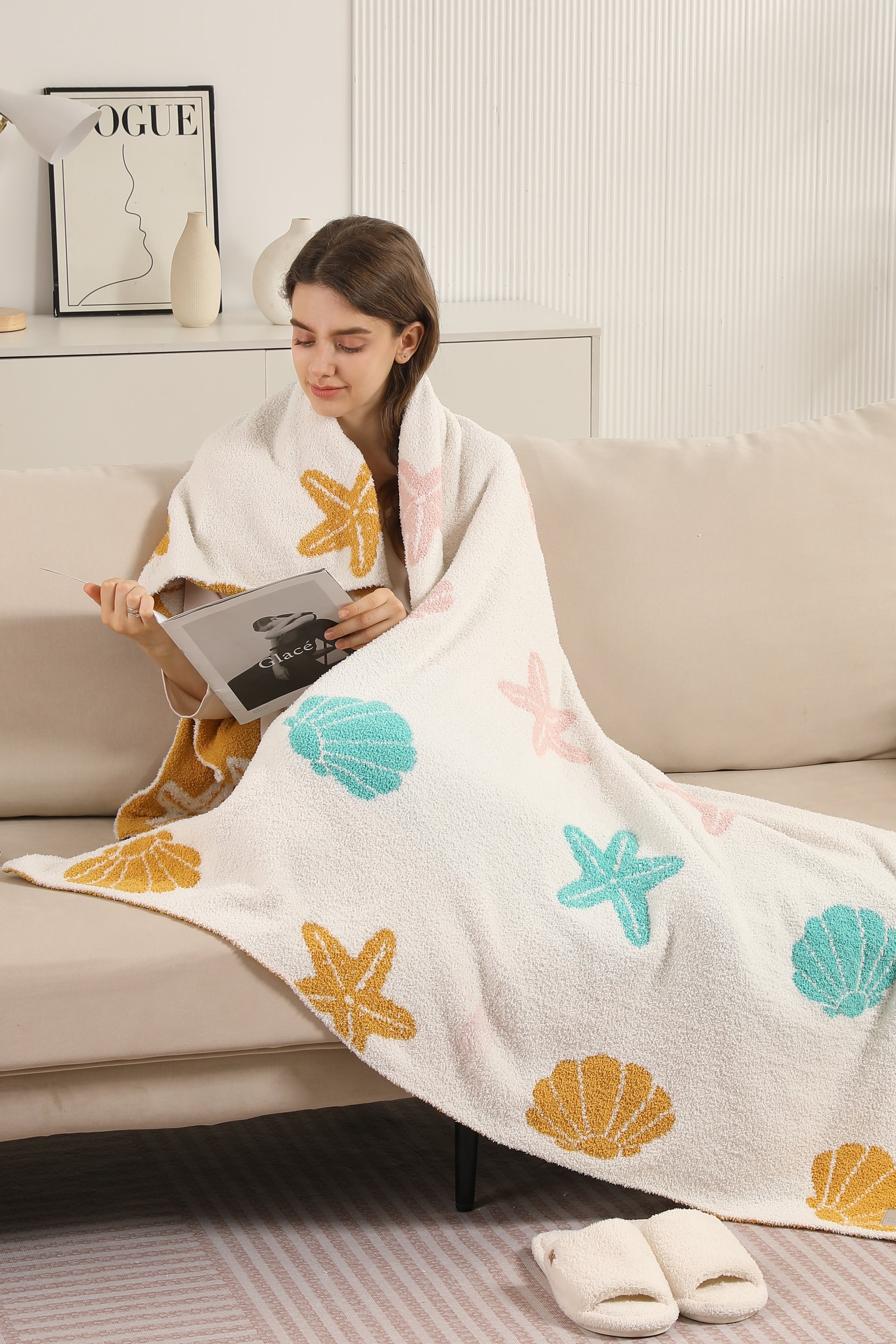 mySundaze Sea Shells Throw Blanket Soft Microfiber 50x60