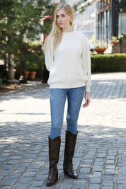 mySundaze Solid Cable Knit Ribbed Microfiber Sweater
