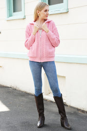 mySundaze Solid Cable Knit Ribbed Microfiber Hooded Sweater with Zip Closure