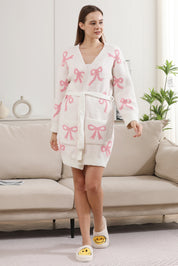mySundaze Pink Ribbon Soft Microfiber Robe with Belt and Pockets