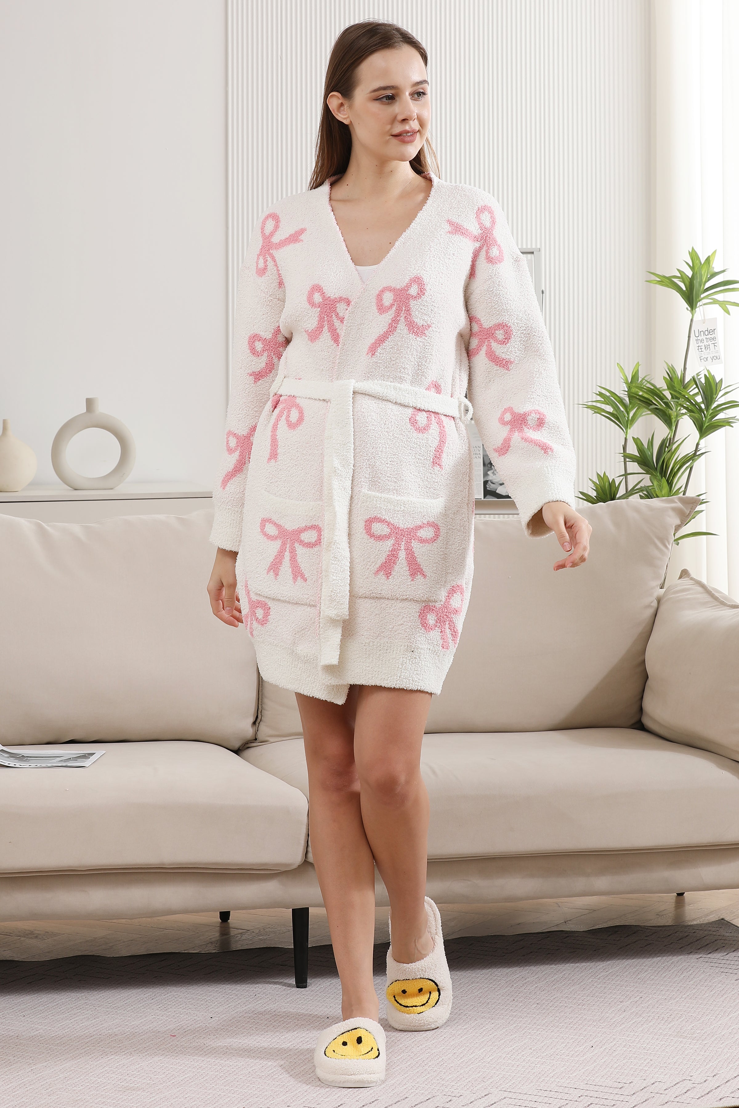 mySundaze Pink Ribbon Soft Microfiber Robe with Belt and Pockets