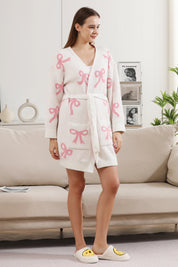 mySundaze Pink Ribbon Soft Microfiber Robe with Belt and Pockets