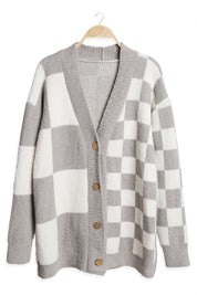 mySundaze Checkered Microfiber Cardigan with Button Closure