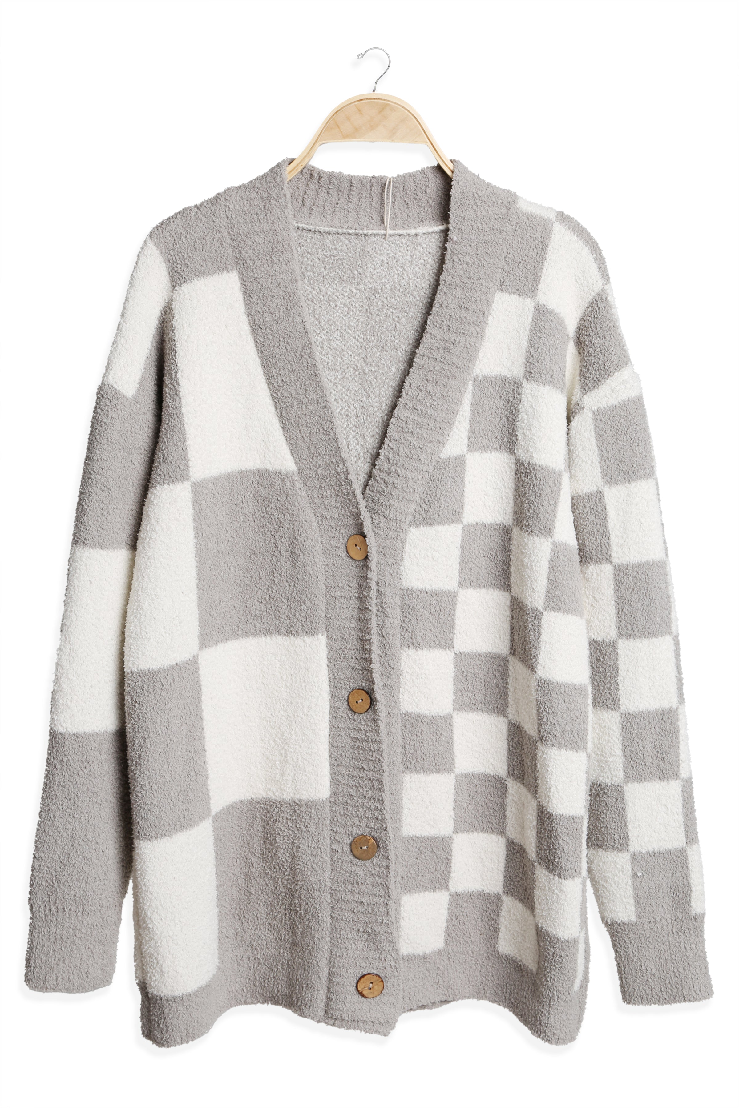 mySundaze Checkered Microfiber Cardigan with Button Closure