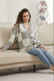 mySundaze Checkered Microfiber Cardigan with Button Closure