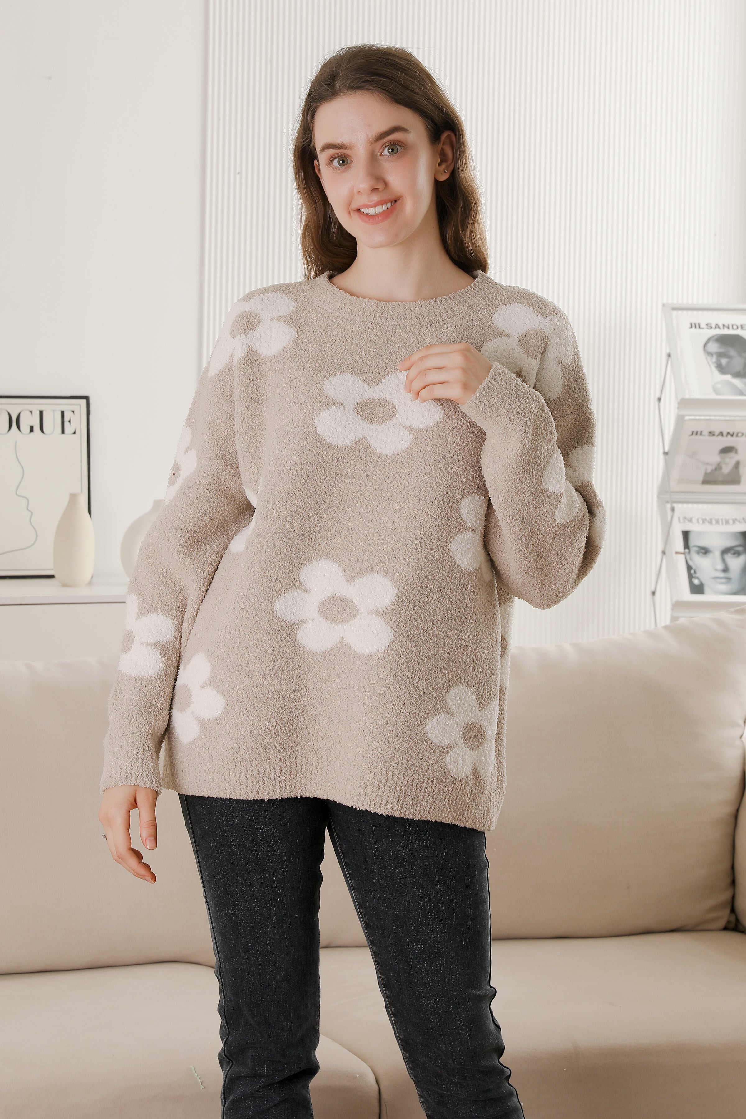 mySundaze Daisy Print Microfiber Sweater