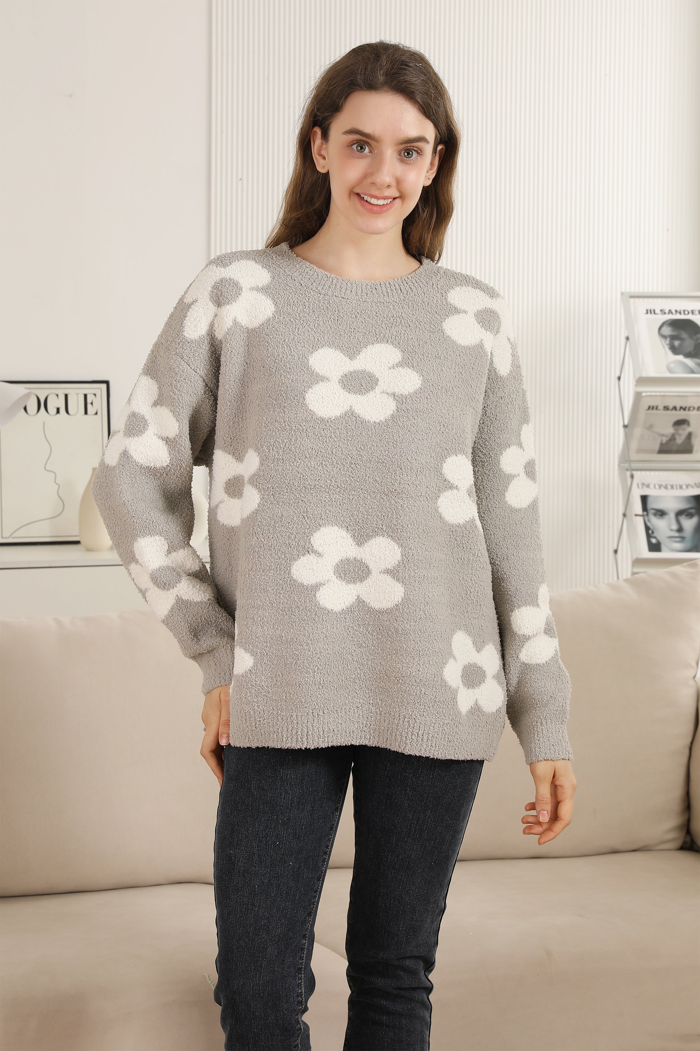 mySundaze Daisy Print Microfiber Sweater