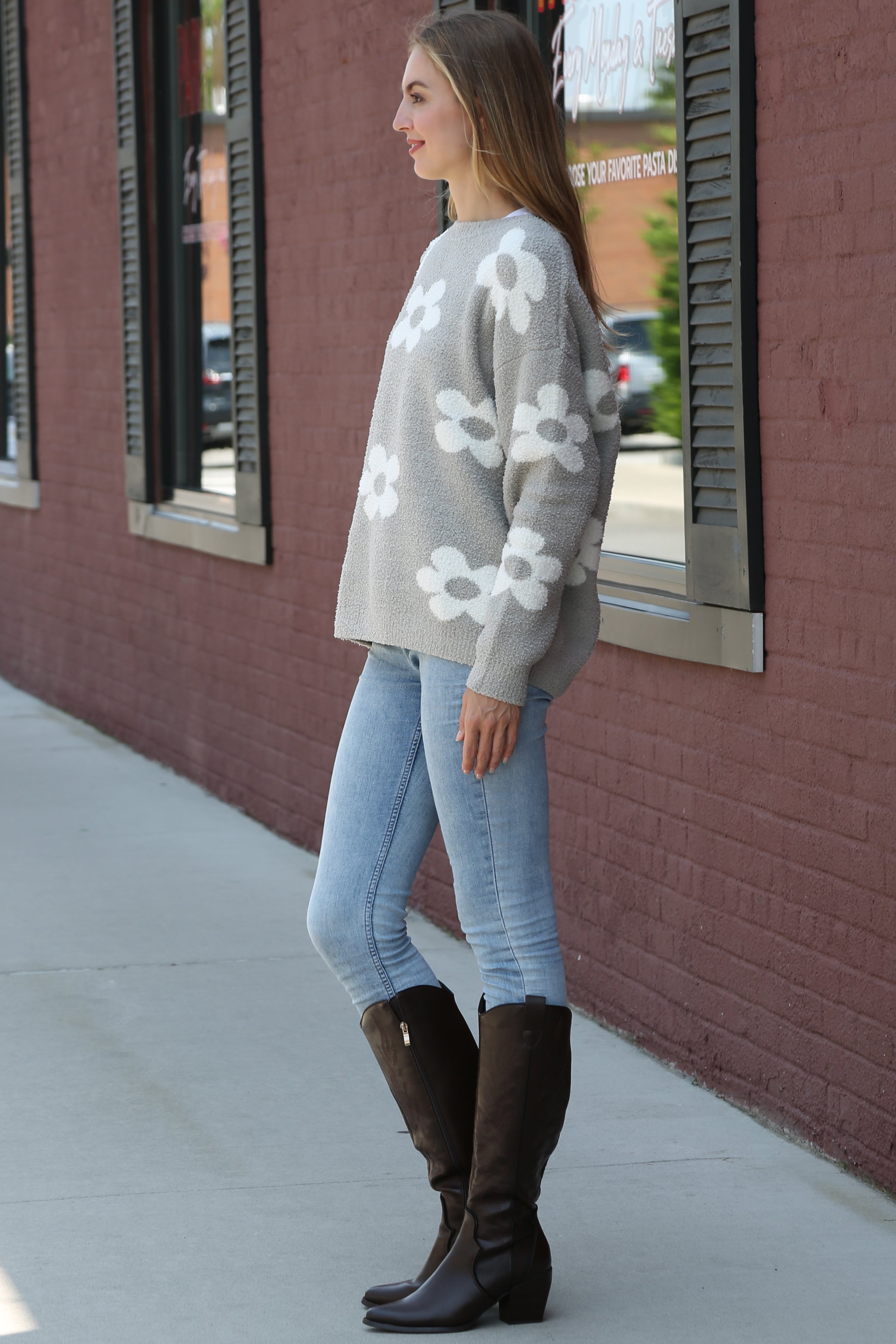mySundaze Daisy Print Microfiber Sweater